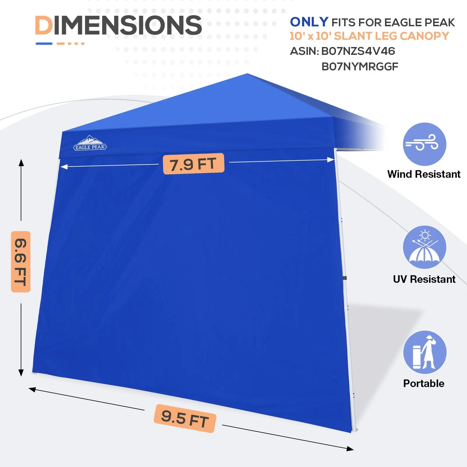 EAGLE PEAK Sunwall / Sidewall for 10x10 Slant Leg Canopy Only, 1 Sidewall, White/Blue