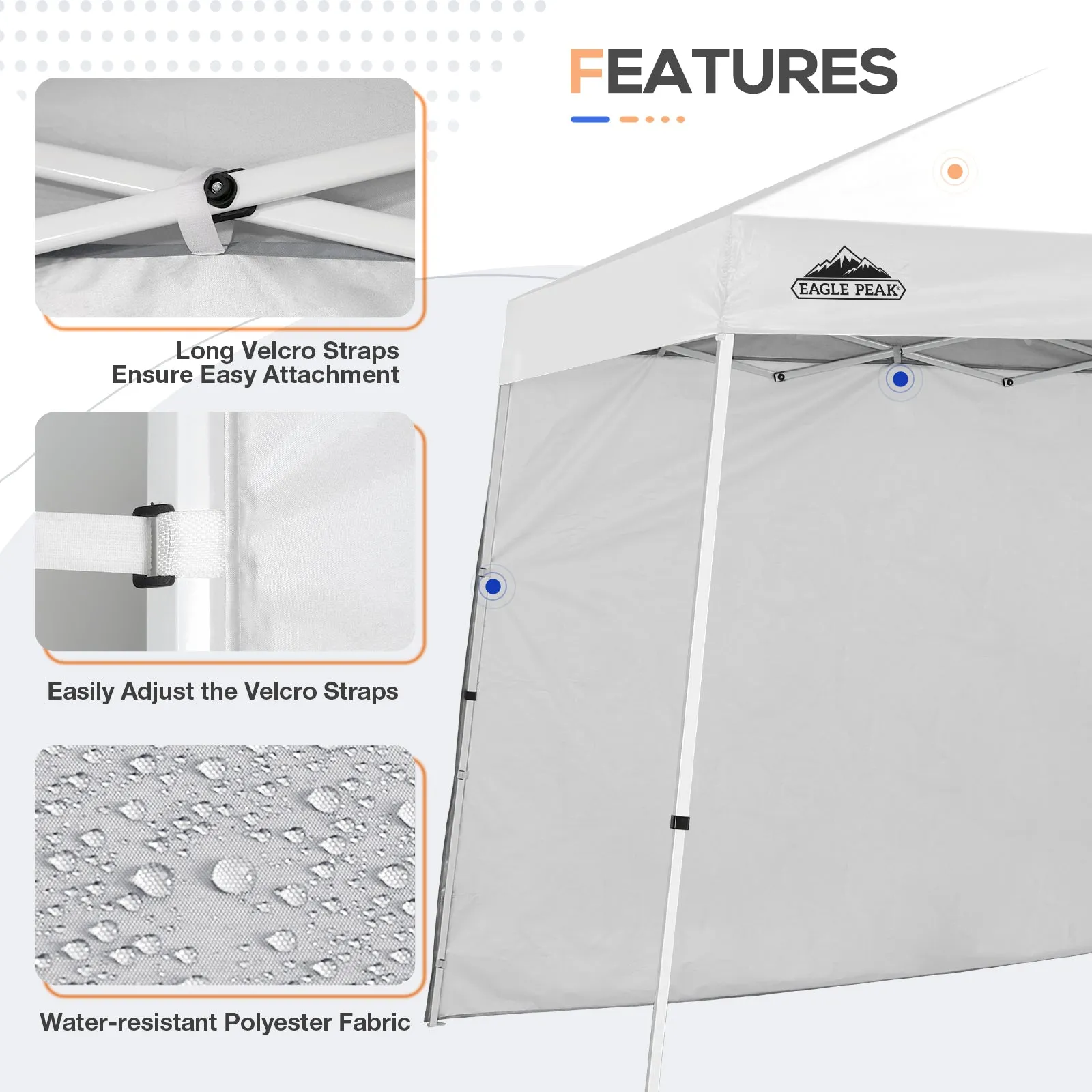 EAGLE PEAK Sunwall / Sidewall for 10x10 Slant Leg Canopy Only, 1 Sidewall, White/Blue