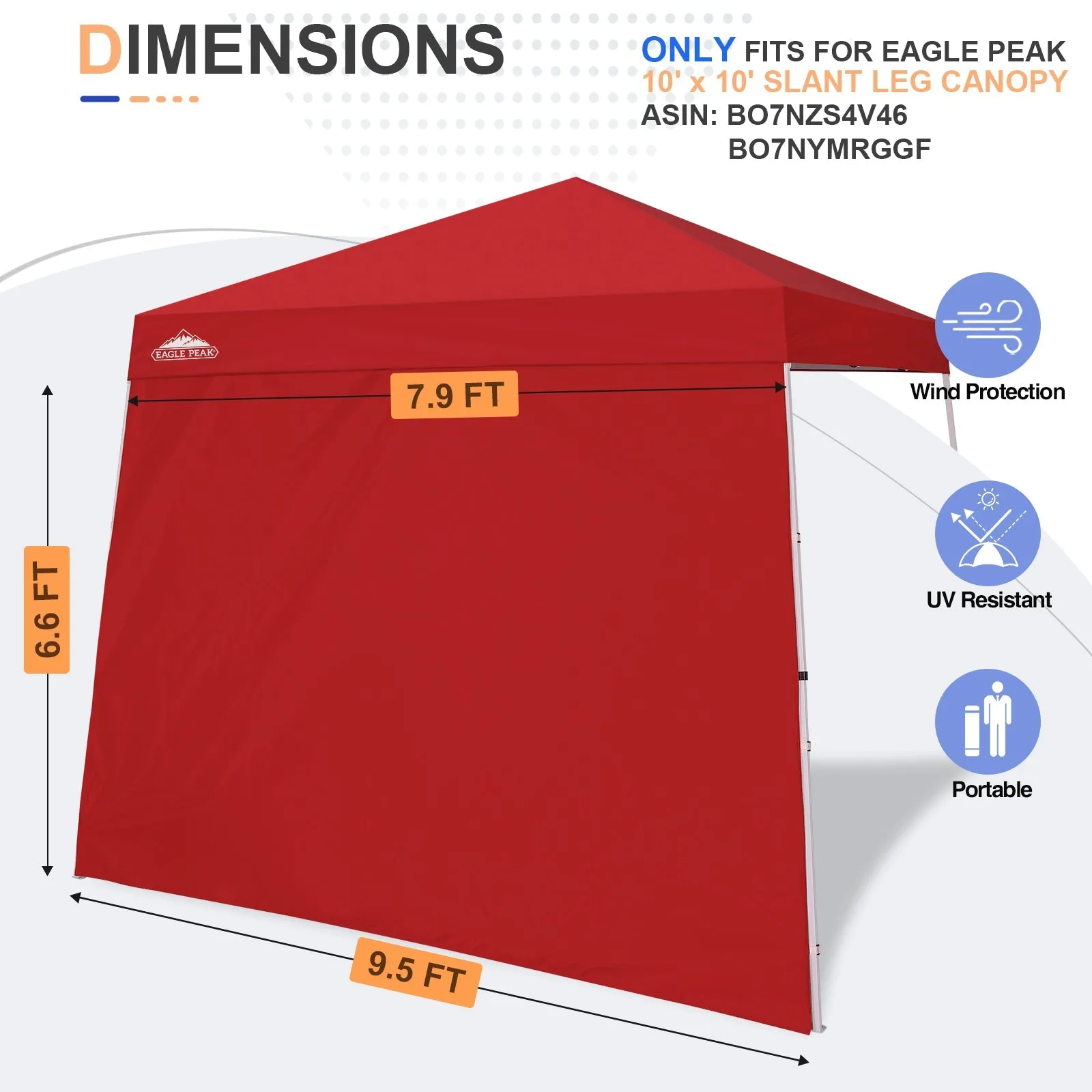 EAGLE PEAK Sunwall / Sidewall for 10x10 Slant Leg Canopy Only, 1 Sidewall, White/Blue
