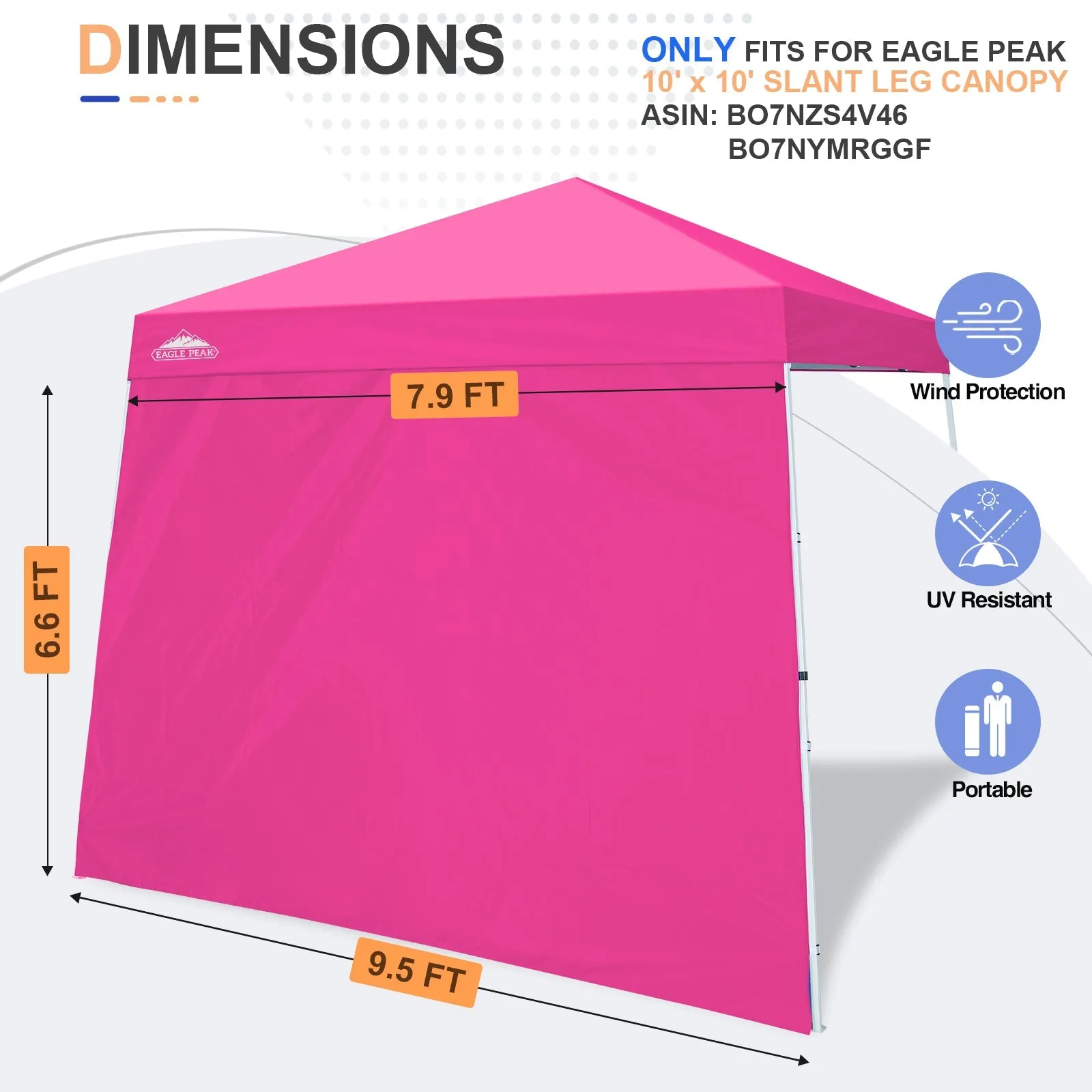 EAGLE PEAK Sunwall / Sidewall for 10x10 Slant Leg Canopy Only, 1 Sidewall, White/Blue