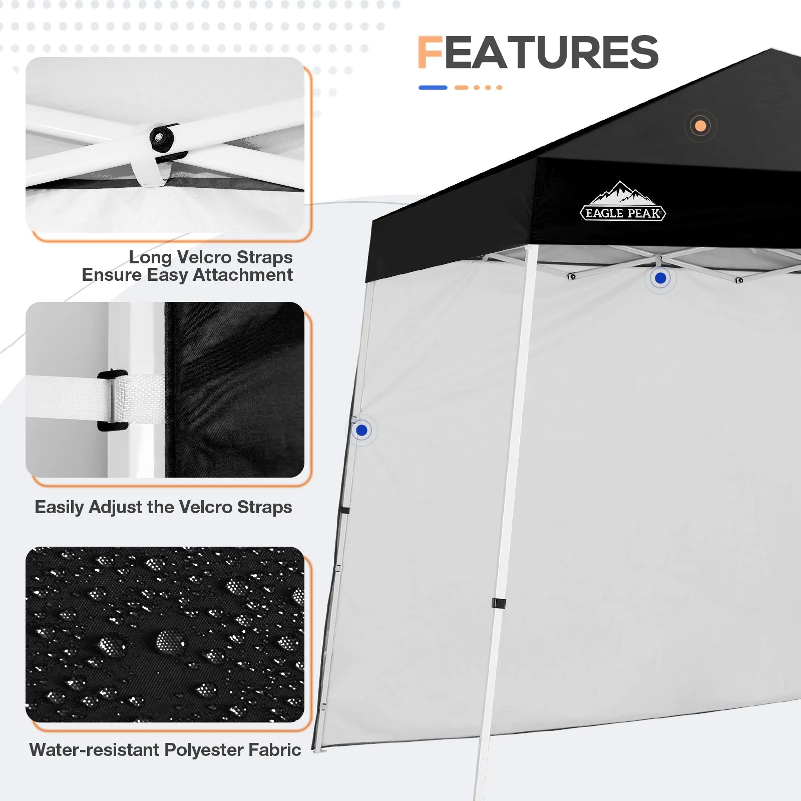 EAGLE PEAK Sunwall / Sidewall for 10x10 Slant Leg Canopy Only, 1 Sidewall, White/Blue