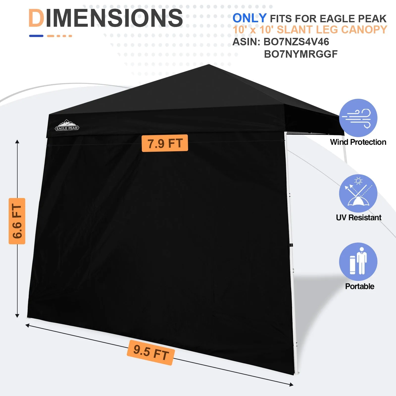 EAGLE PEAK Sunwall / Sidewall for 10x10 Slant Leg Canopy Only, 1 Sidewall, White/Blue
