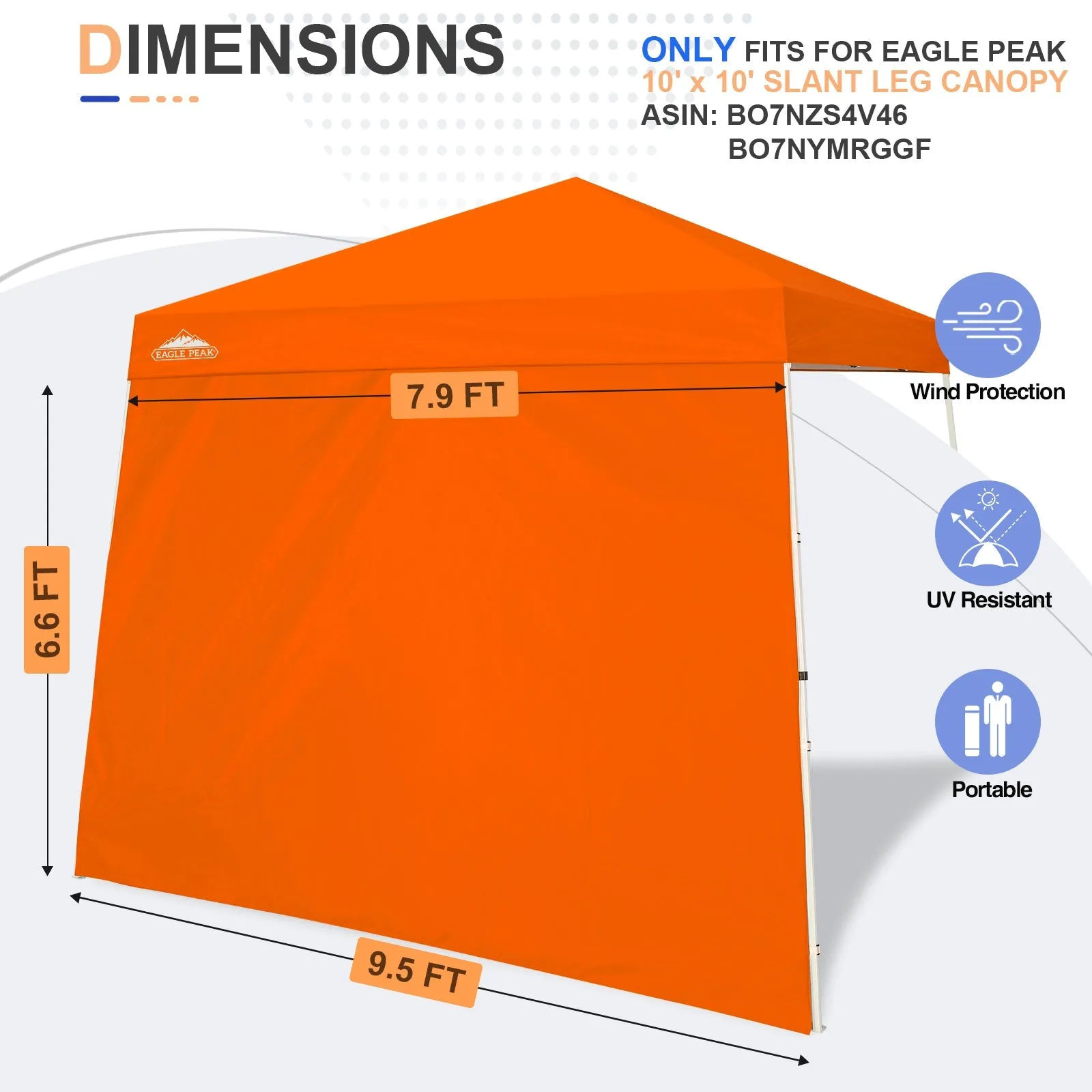 EAGLE PEAK Sunwall / Sidewall for 10x10 Slant Leg Canopy Only, 1 Sidewall, White/Blue
