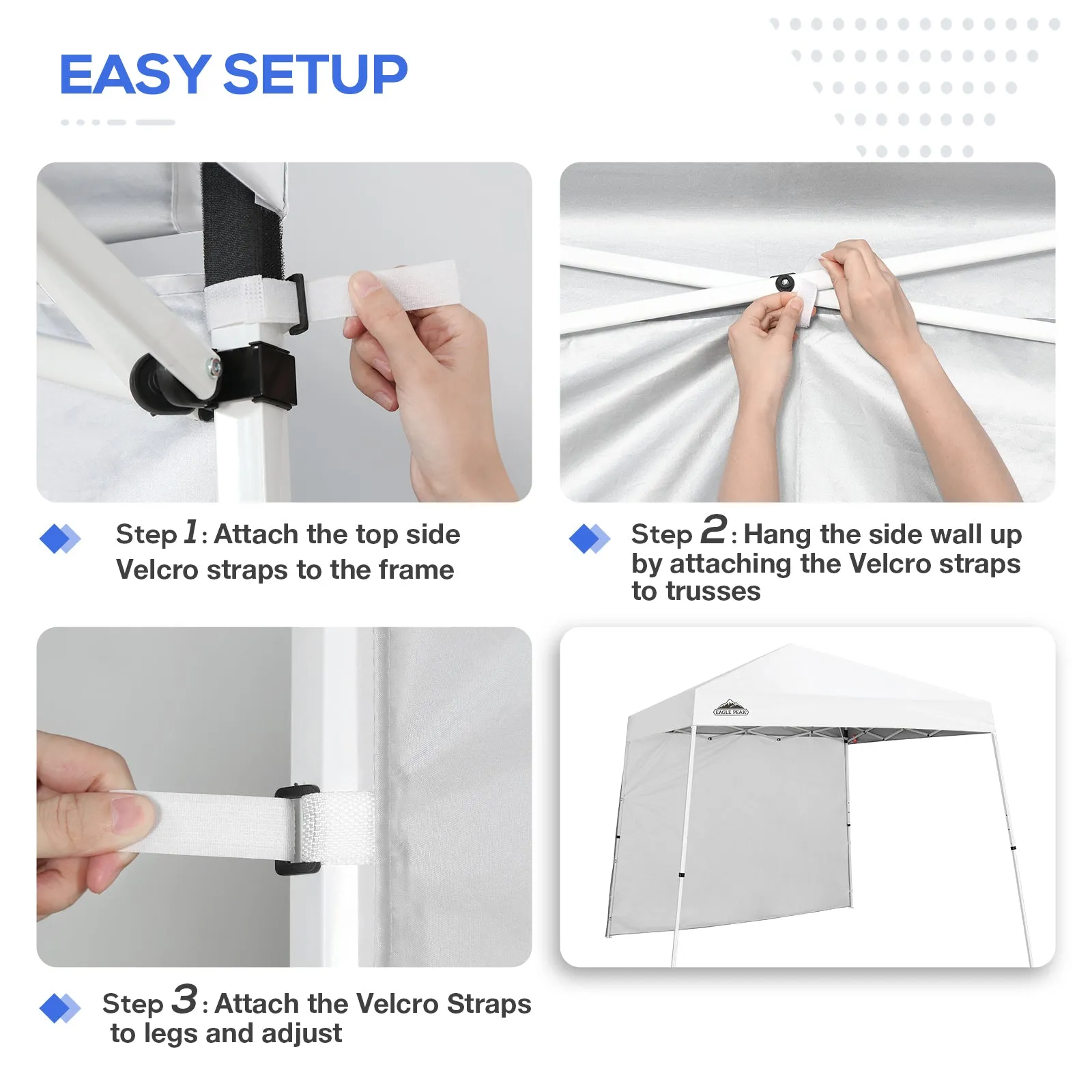 EAGLE PEAK Sunwall / Sidewall for 10x10 Slant Leg Canopy Only, 1 Sidewall, White/Blue