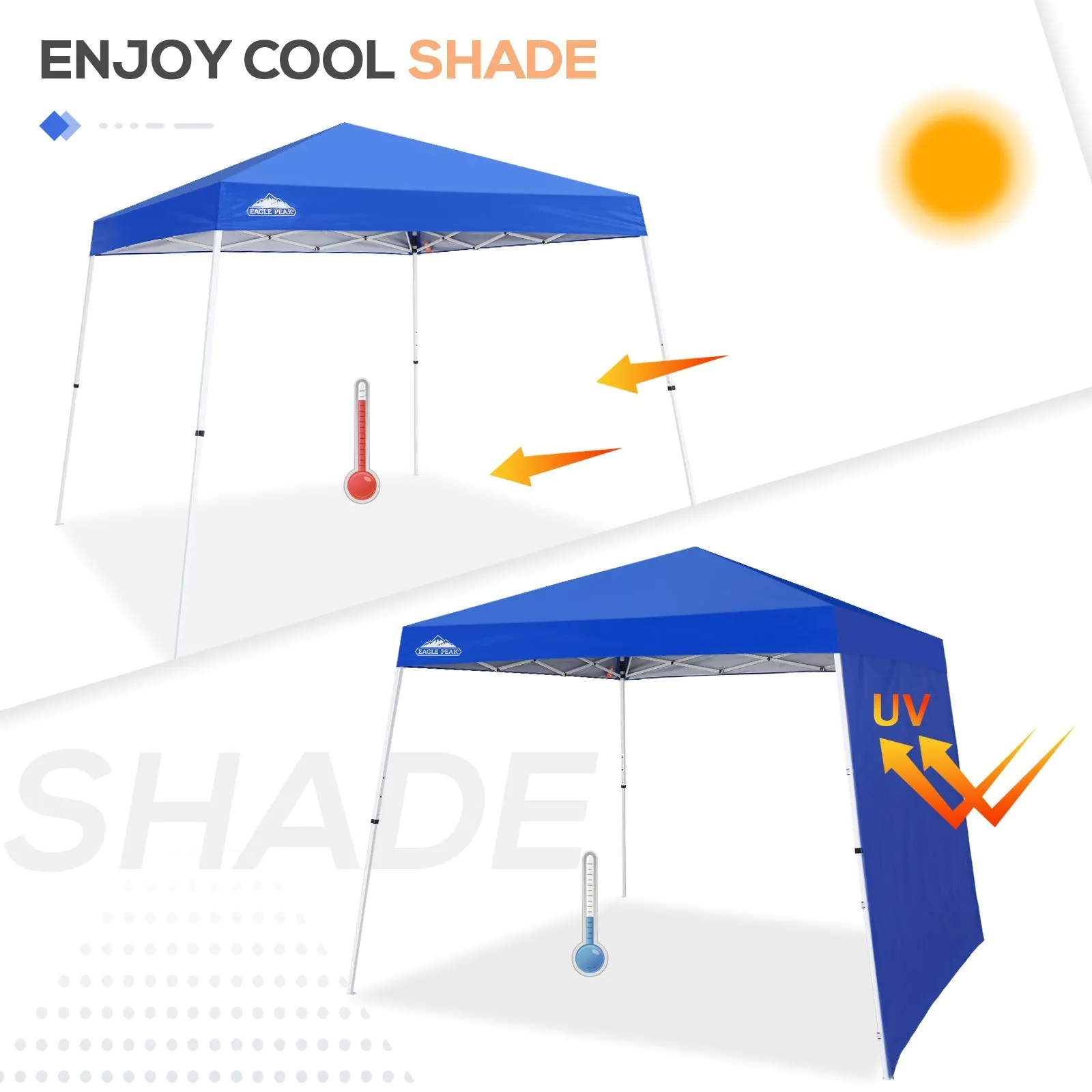 EAGLE PEAK Sunwall / Sidewall for 10x10 Slant Leg Canopy Only, 1 Sidewall, White/Blue