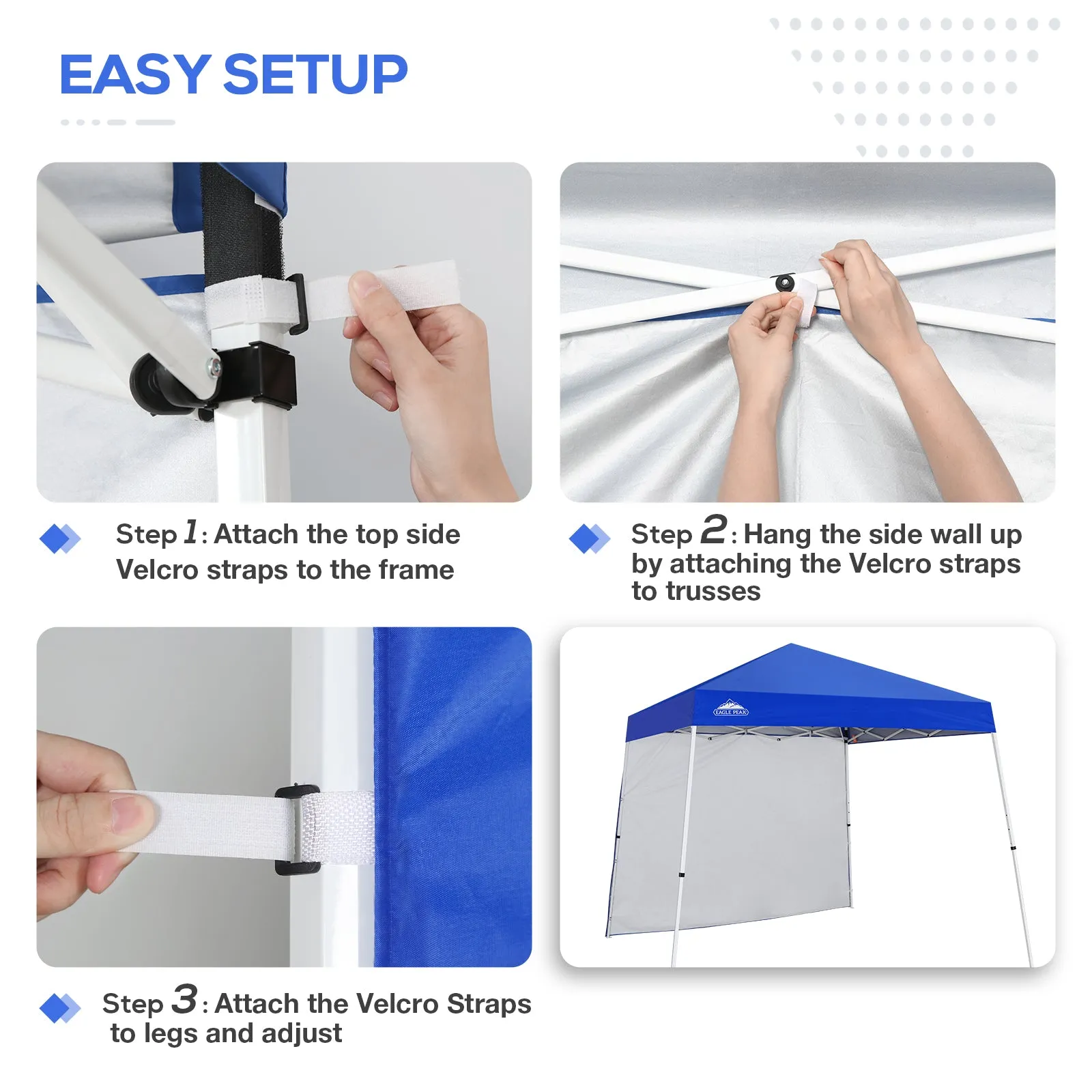 EAGLE PEAK Sunwall / Sidewall for 10x10 Slant Leg Canopy Only, 1 Sidewall, White/Blue