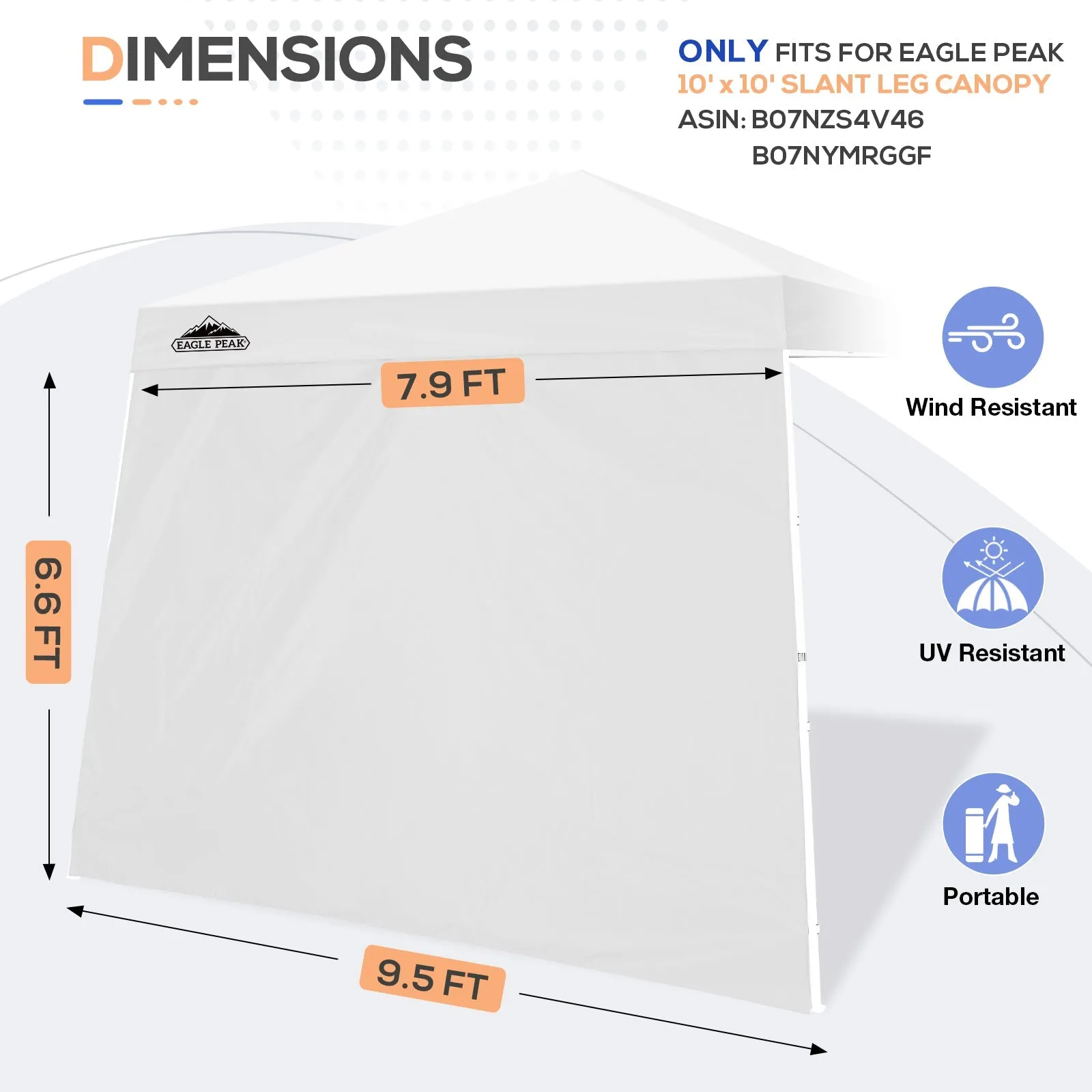 EAGLE PEAK Sunwall / Sidewall for 10x10 Slant Leg Canopy Only, 1 Sidewall, White/Blue