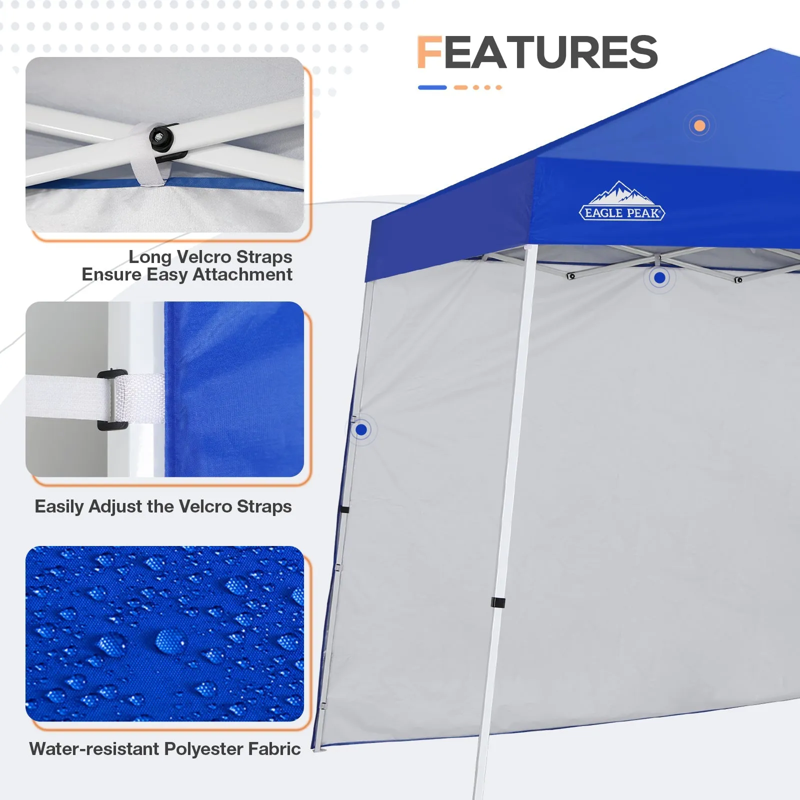 EAGLE PEAK Sunwall / Sidewall for 10x10 Slant Leg Canopy Only, 1 Sidewall, White/Blue