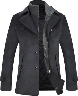 ELETOP Men's Trench Coat Long Wool Coat Winter Classic Overcoat Top Pea Coat