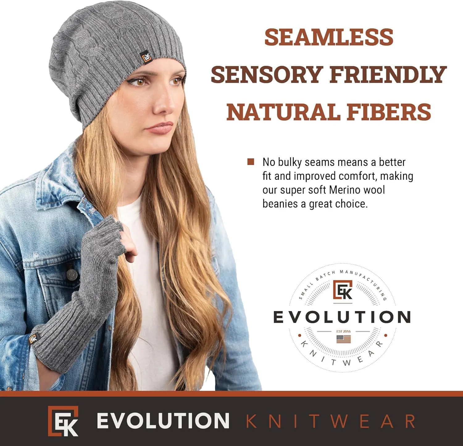 Evolution Knitwear Wool Cable Knit Beanie Hat for Men or Women - Super Soft Merino Wool - Made in The USA