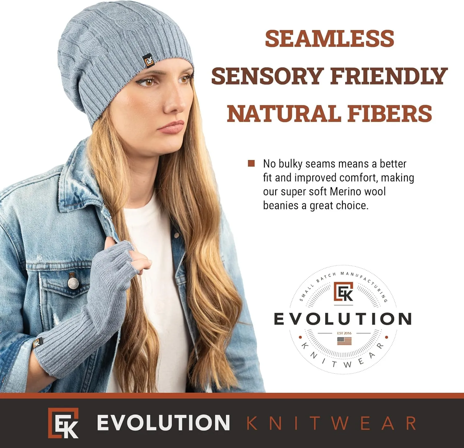 Evolution Knitwear Wool Cable Knit Beanie Hat for Men or Women - Super Soft Merino Wool - Made in The USA