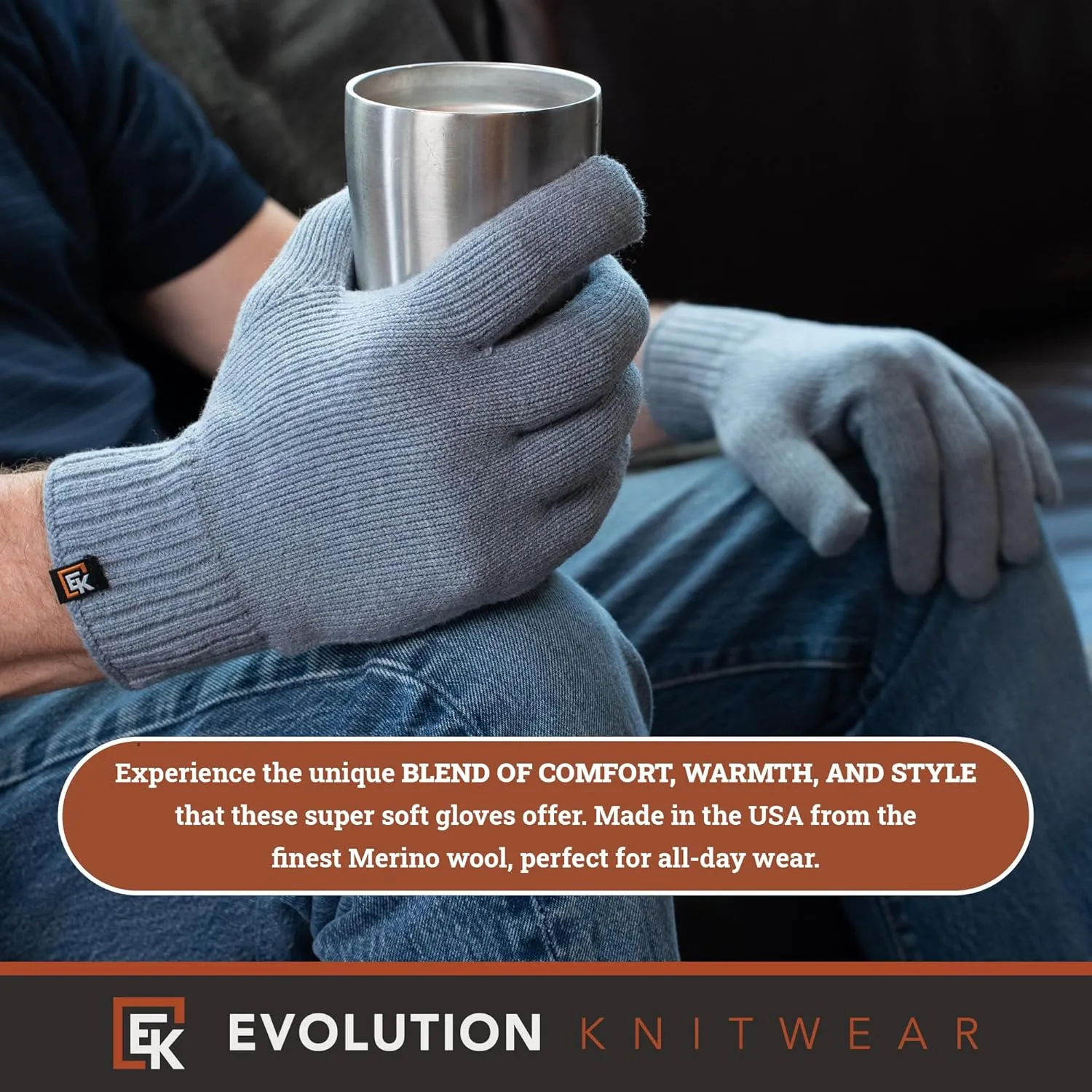 Evolution Knitwear Wool Knit Gloves - Made in the USA - Super Soft Merino Wool - Men's - XL