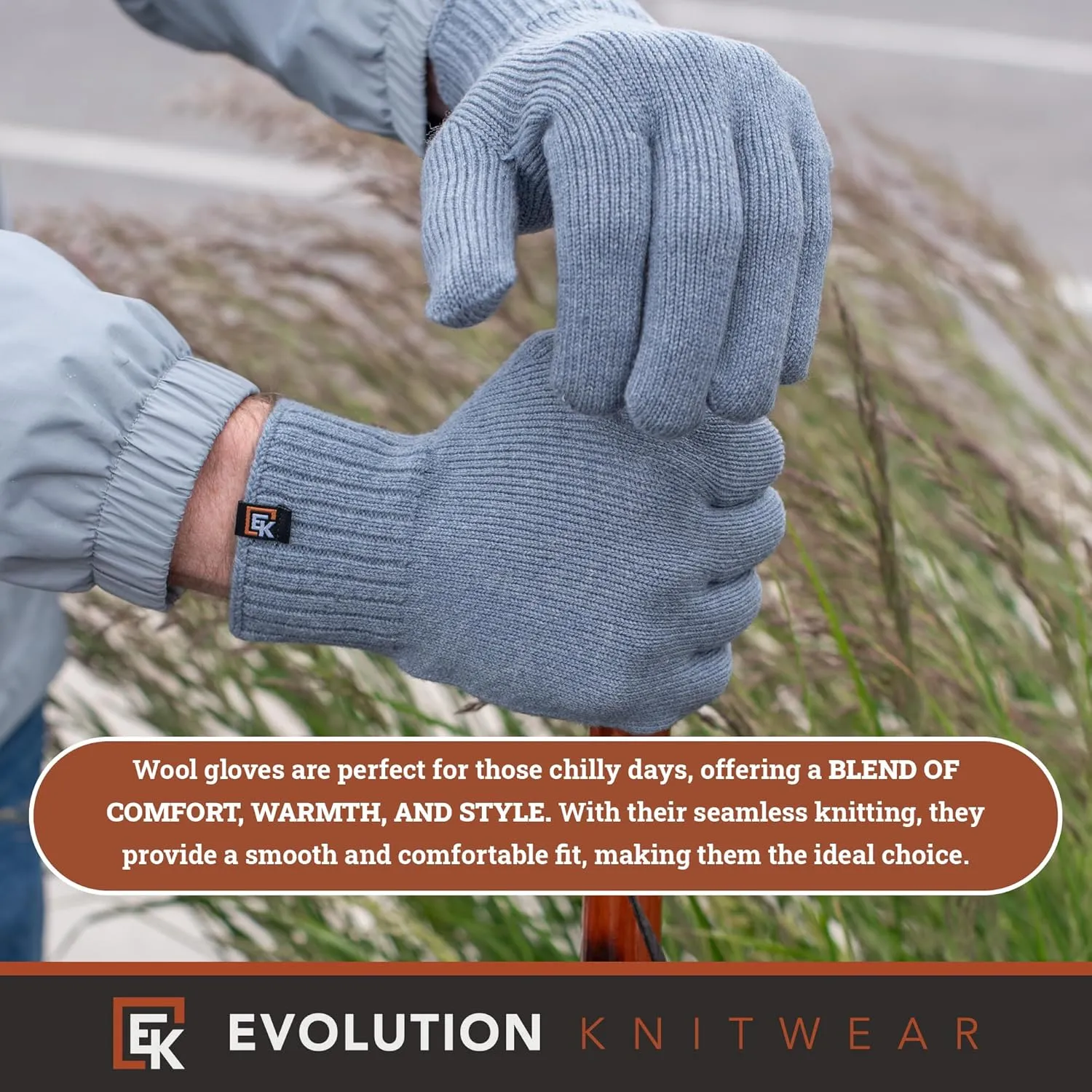 Evolution Knitwear Wool Knit Gloves - Made in the USA - Super Soft Merino Wool - Men's - XL