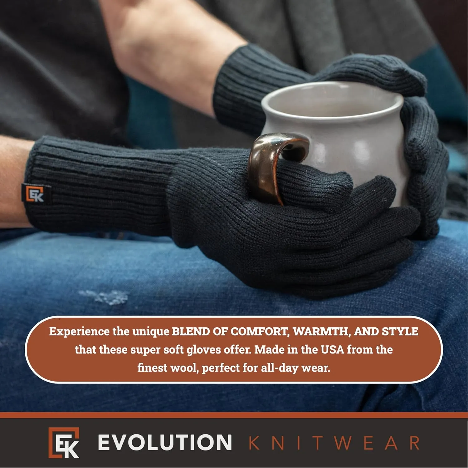 Evolution Knitwear Wool Knit Gloves - Super Soft Merino Wool - Made in the USA - Small