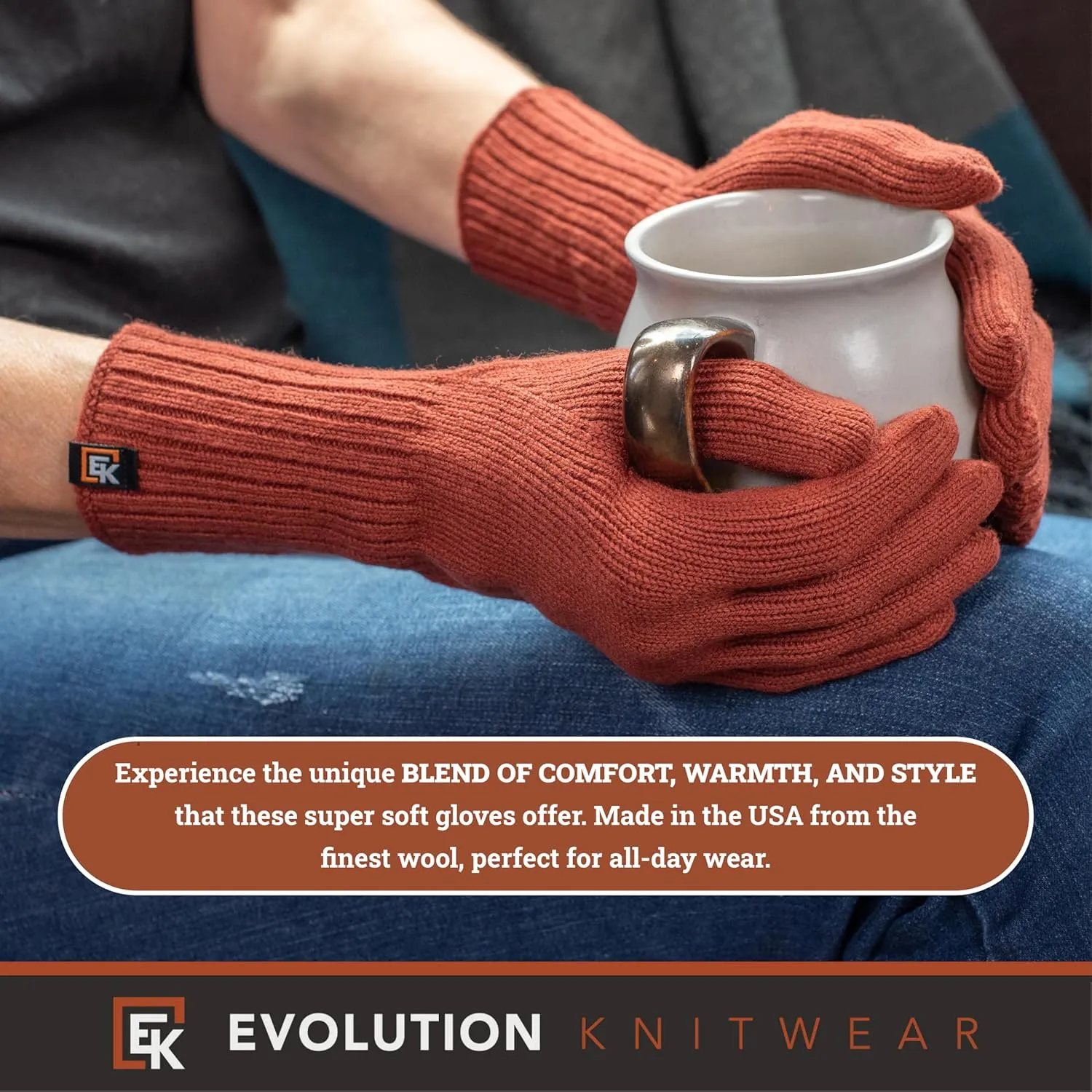 Evolution Knitwear Wool Knit Gloves - Super Soft Merino Wool - Made in the USA - Small