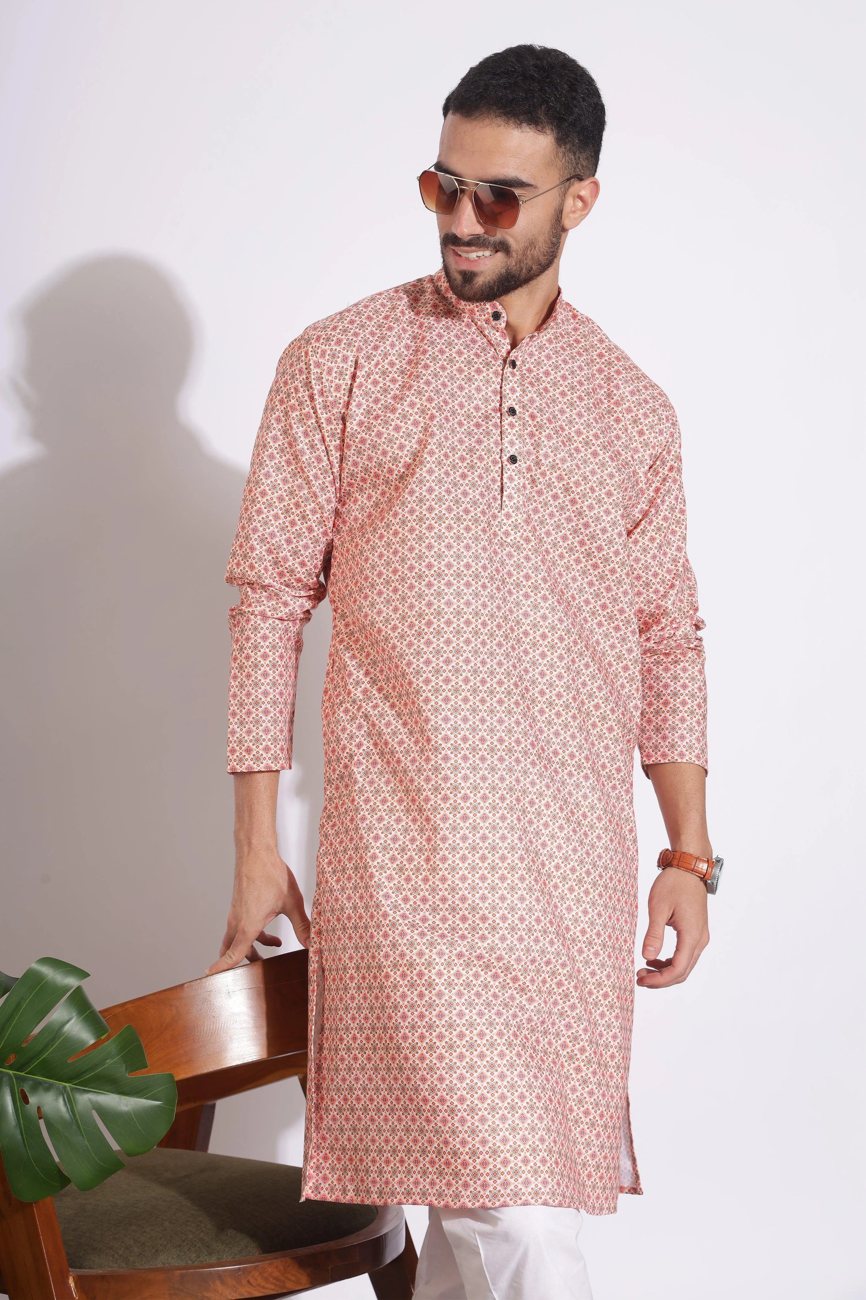 Exotic Print Cotton Pink Color Kurta