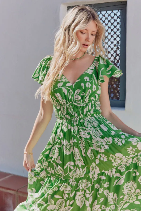 Floral Print Tiered Maxi Dress