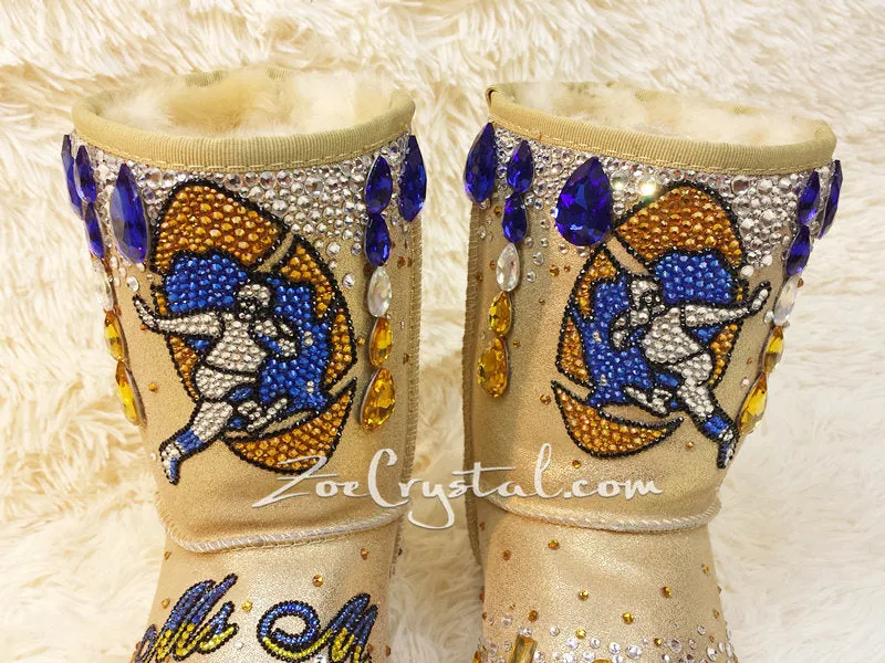 Footballer Style Gold Winter White Sheepskin Fleech/Wool Boots