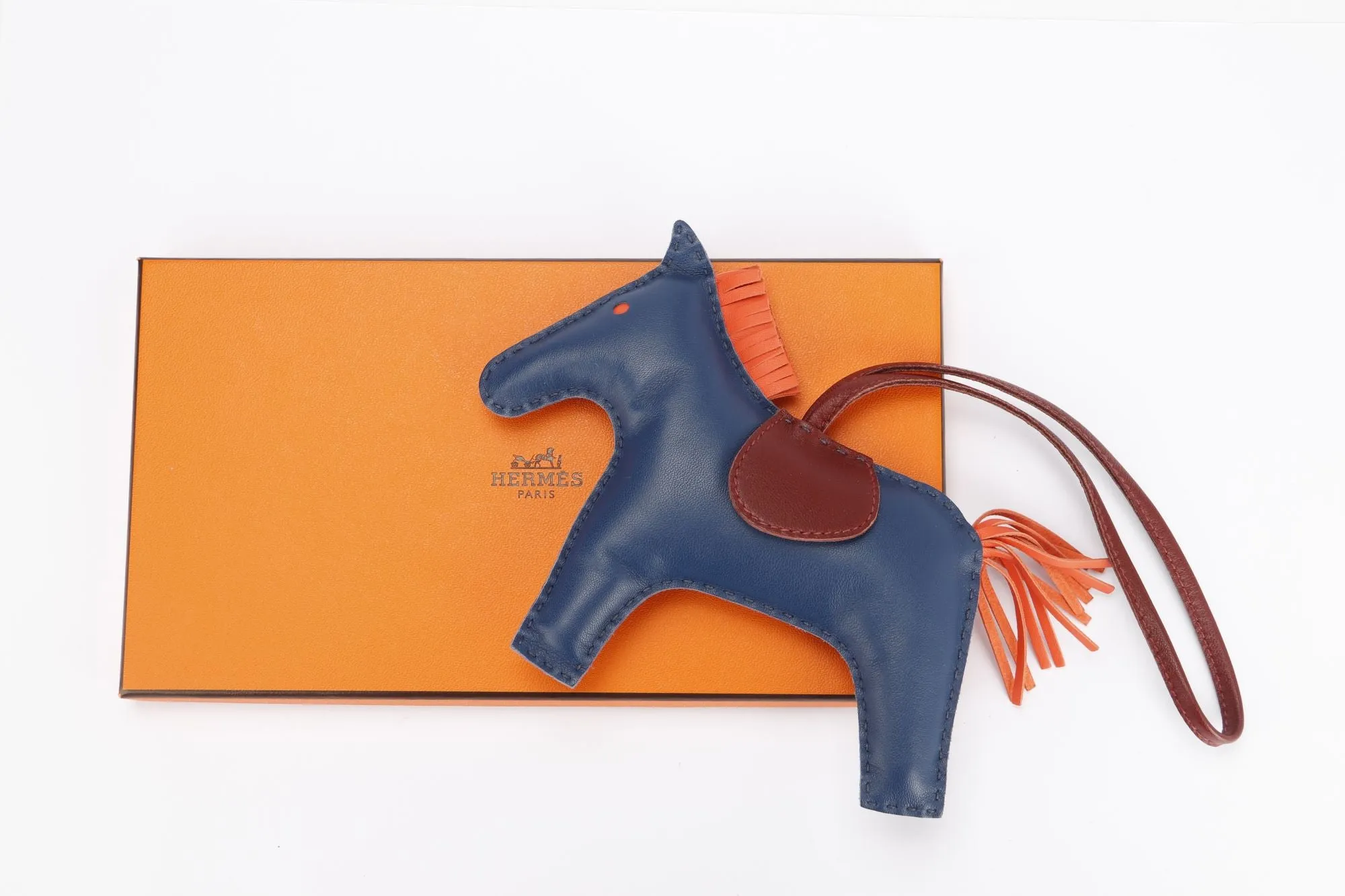 Hermes Rodeo Bag Charm, GM Size, Navy Blue & Maroon Color, with Box
