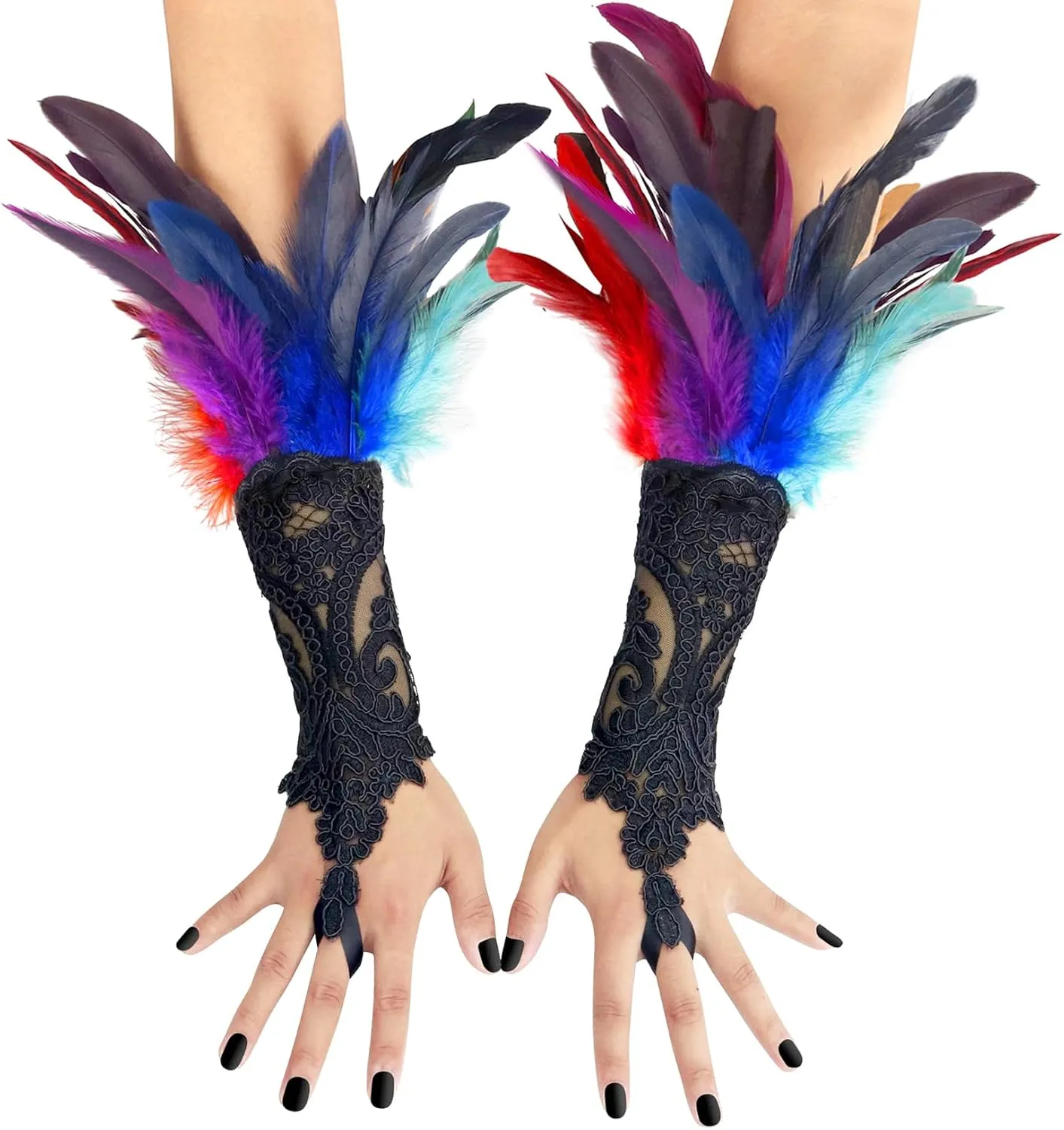 HOMELEX Women Black Lace Feather Gloves Witch Angel Costume Accessories Swan Wings Wrist Bands