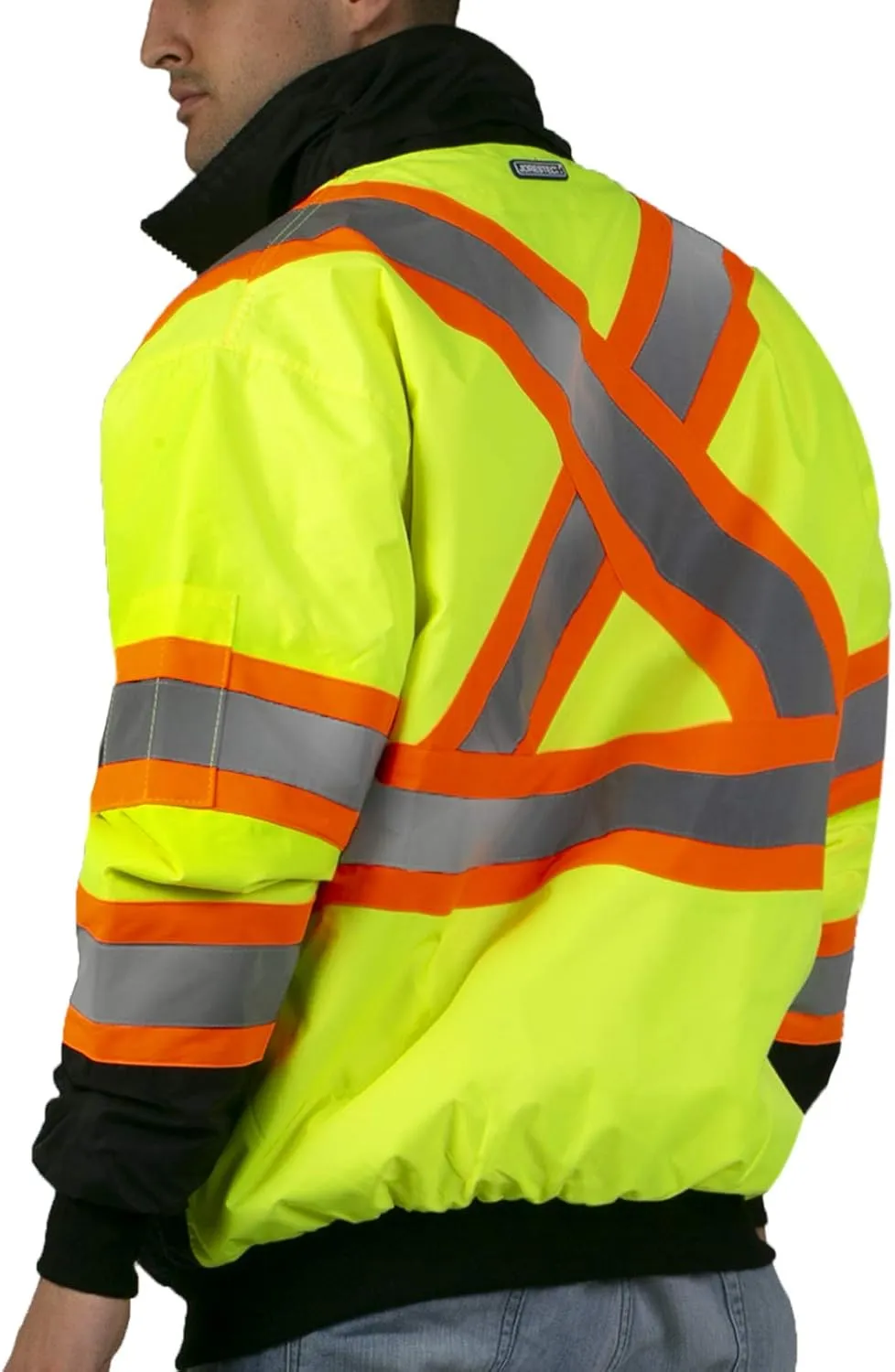 JORESTECH High Visibility Reflective Safety Bomber Jacket Waterproof X in Back ANSI/ISEA Class 1 Type O/CSA Z96
