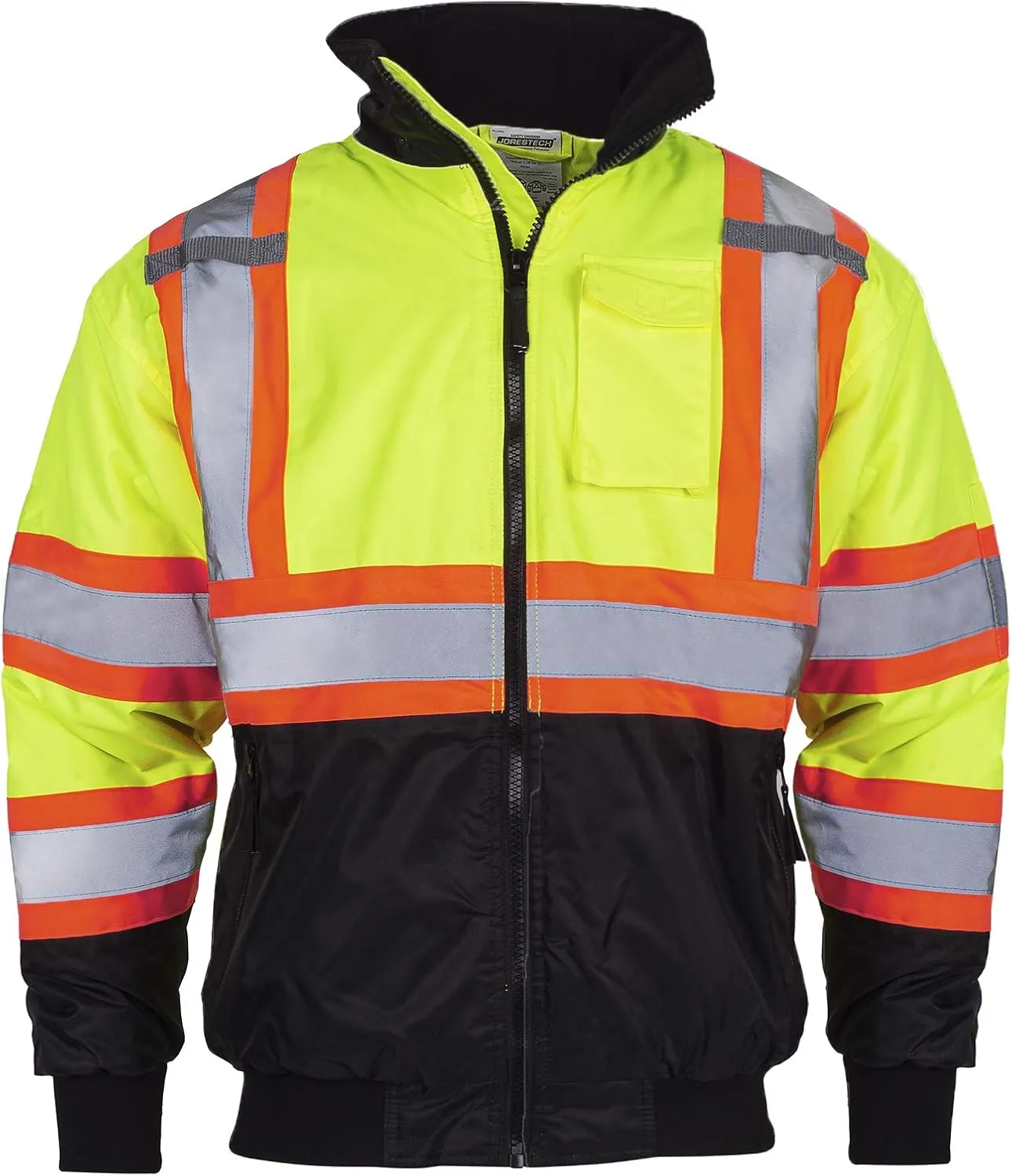 JORESTECH High Visibility Reflective Safety Bomber Jacket Waterproof X in Back ANSI/ISEA Class 1 Type O/CSA Z96