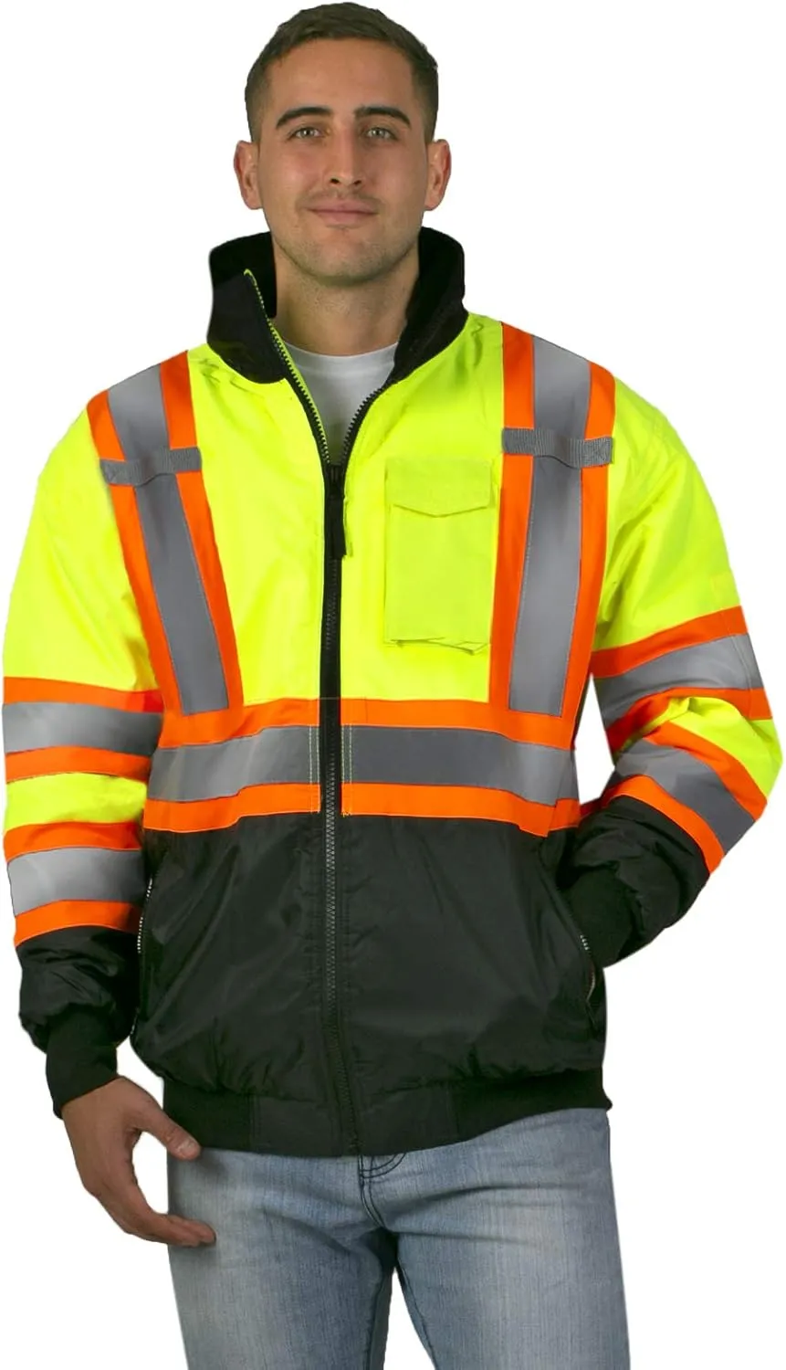 JORESTECH High Visibility Reflective Safety Bomber Jacket Waterproof X in Back ANSI/ISEA Class 1 Type O/CSA Z96