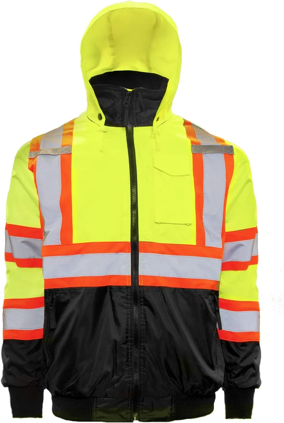 JORESTECH High Visibility Reflective Safety Bomber Jacket Waterproof X in Back ANSI/ISEA Class 1 Type O/CSA Z96