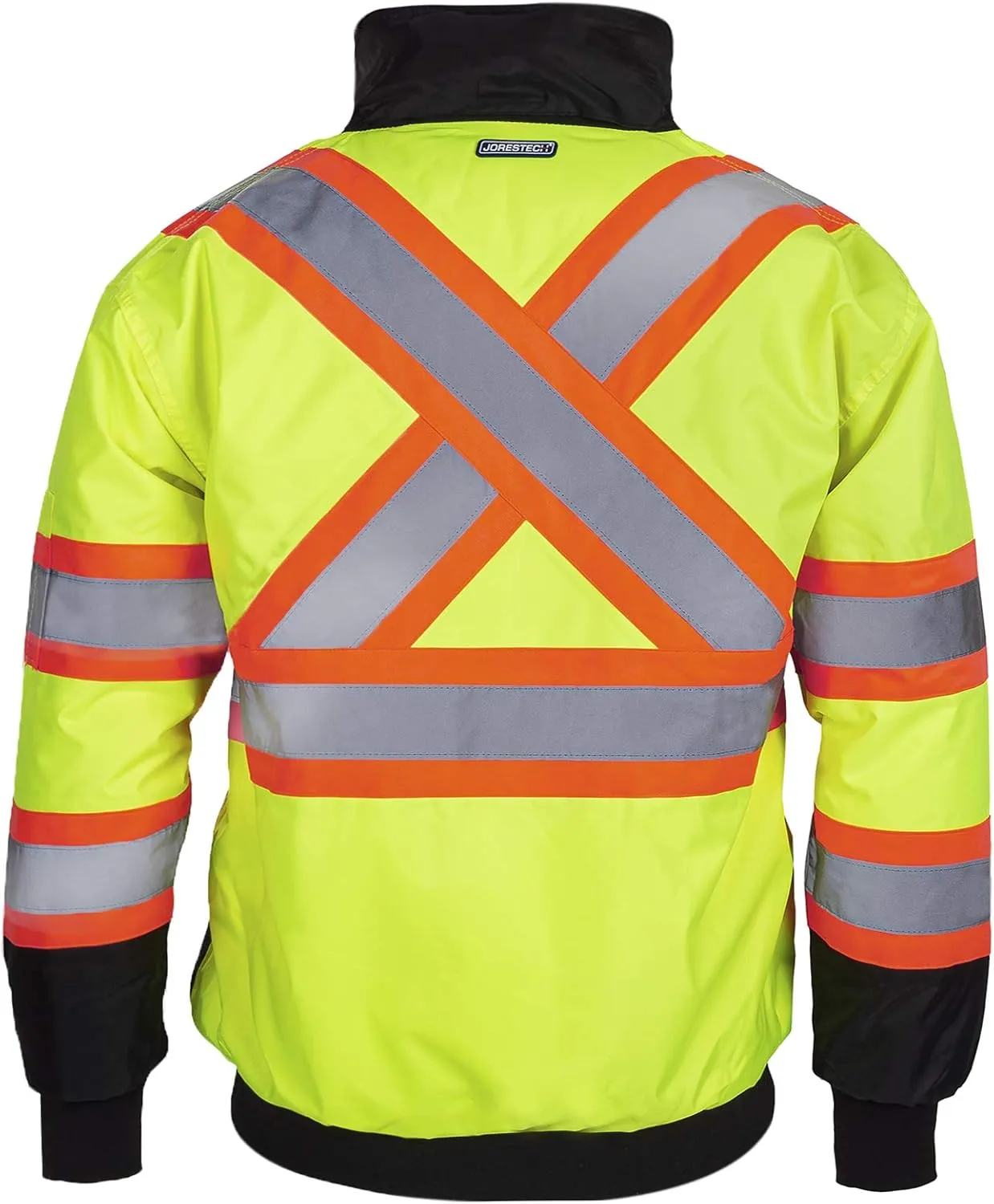JORESTECH High Visibility Reflective Safety Bomber Jacket Waterproof X in Back ANSI/ISEA Class 1 Type O/CSA Z96