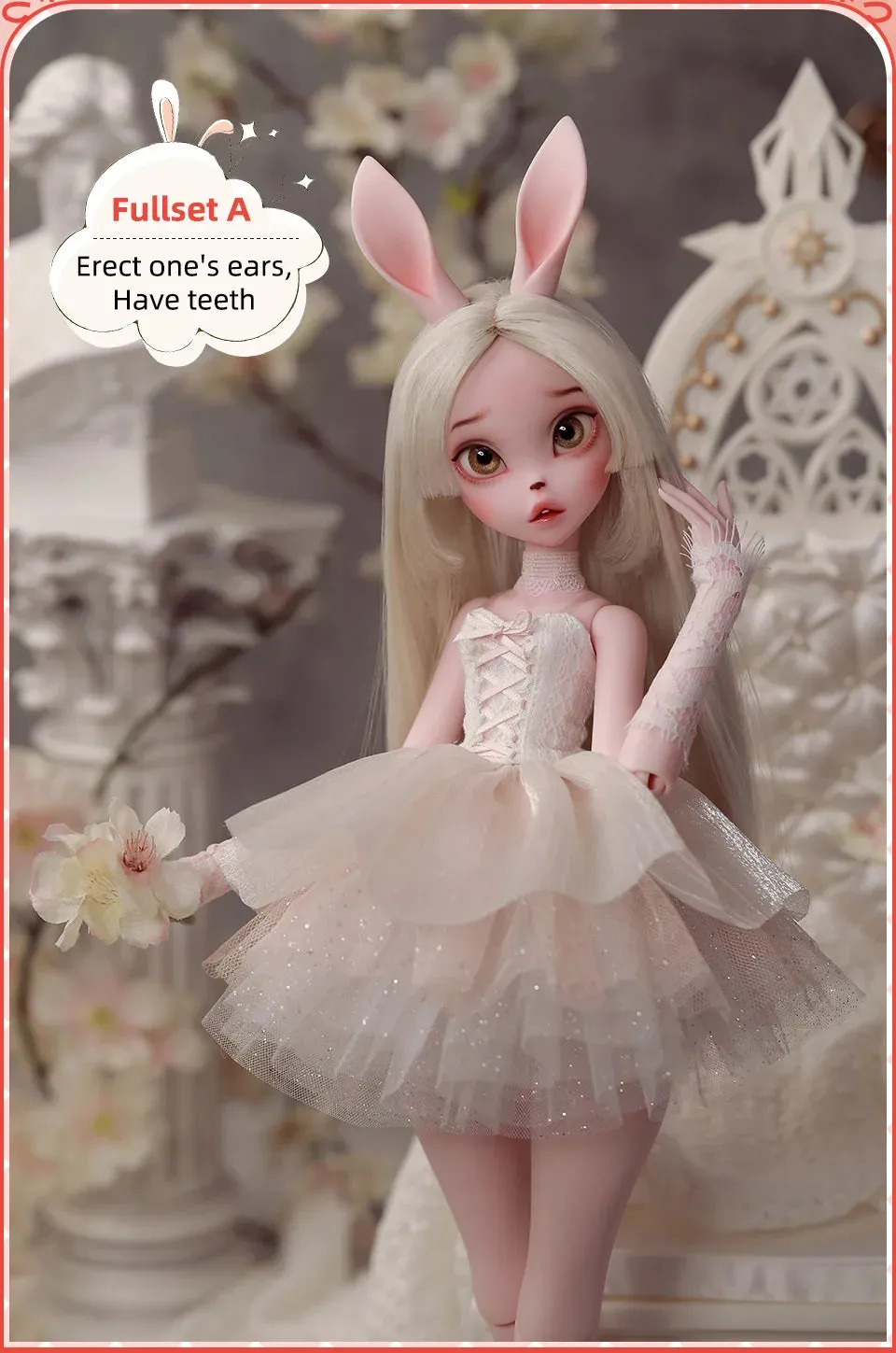Kacey BJD Doll 1/4 - Tiny Fangs & Lace Shaggy Dress with Bunny Fullset