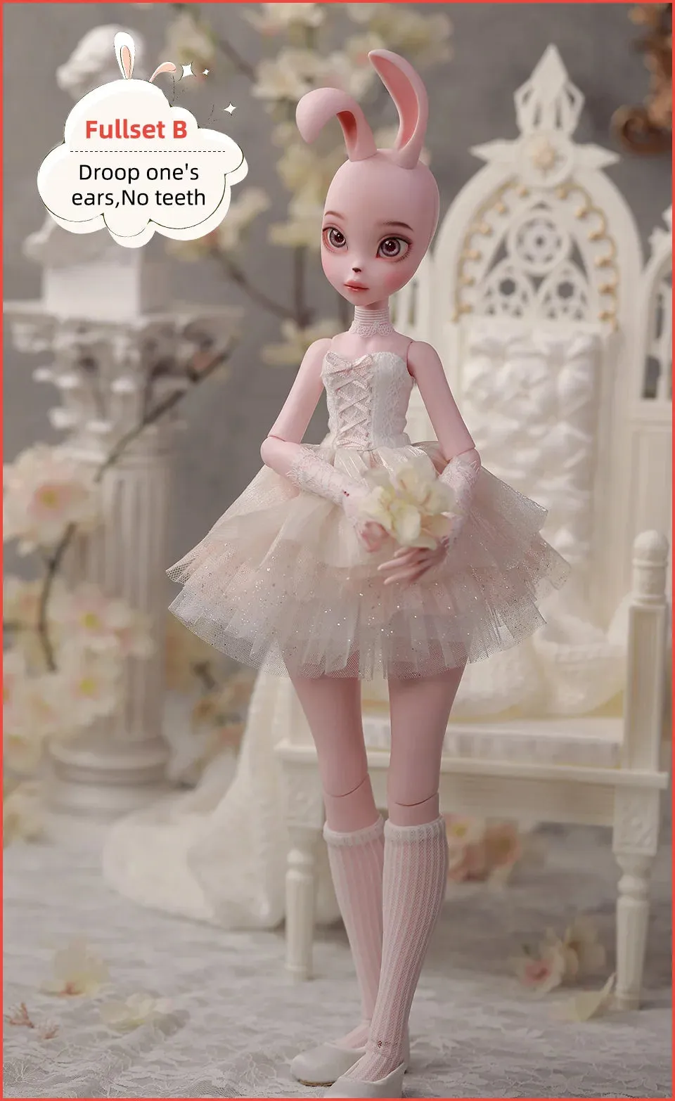 Kacey BJD Doll 1/4 - Tiny Fangs & Lace Shaggy Dress with Bunny Fullset