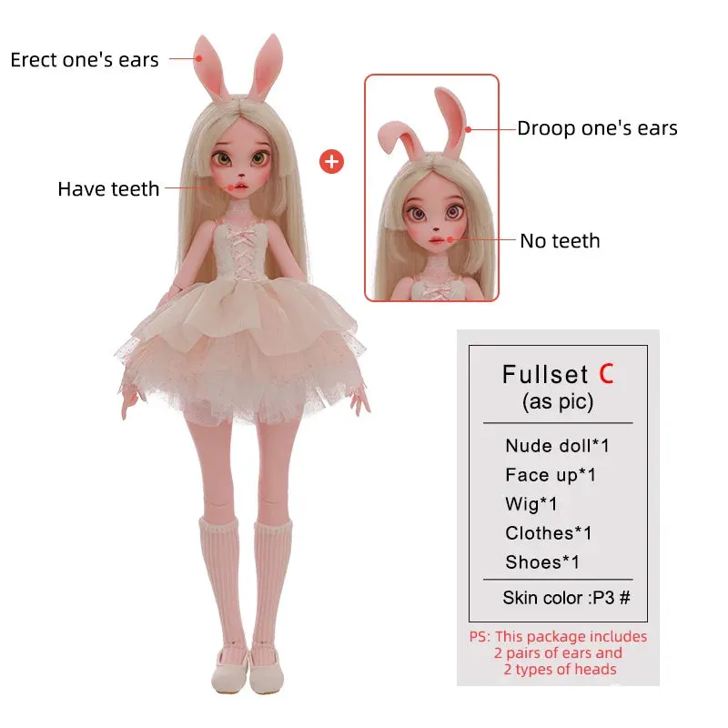 Kacey BJD Doll 1/4 - Tiny Fangs & Lace Shaggy Dress with Bunny Fullset