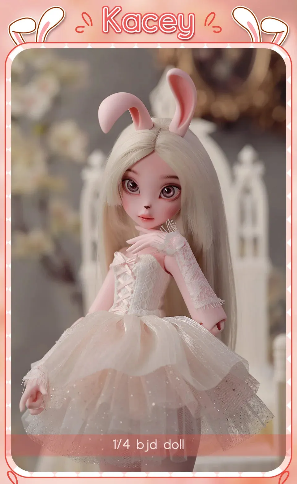 Kacey BJD Doll 1/4 - Tiny Fangs & Lace Shaggy Dress with Bunny Fullset