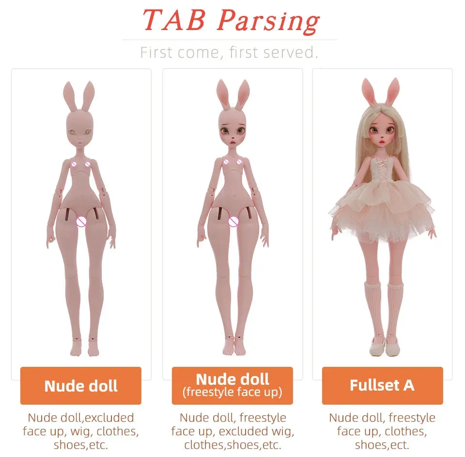 Kacey BJD Doll 1/4 - Tiny Fangs & Lace Shaggy Dress with Bunny Fullset