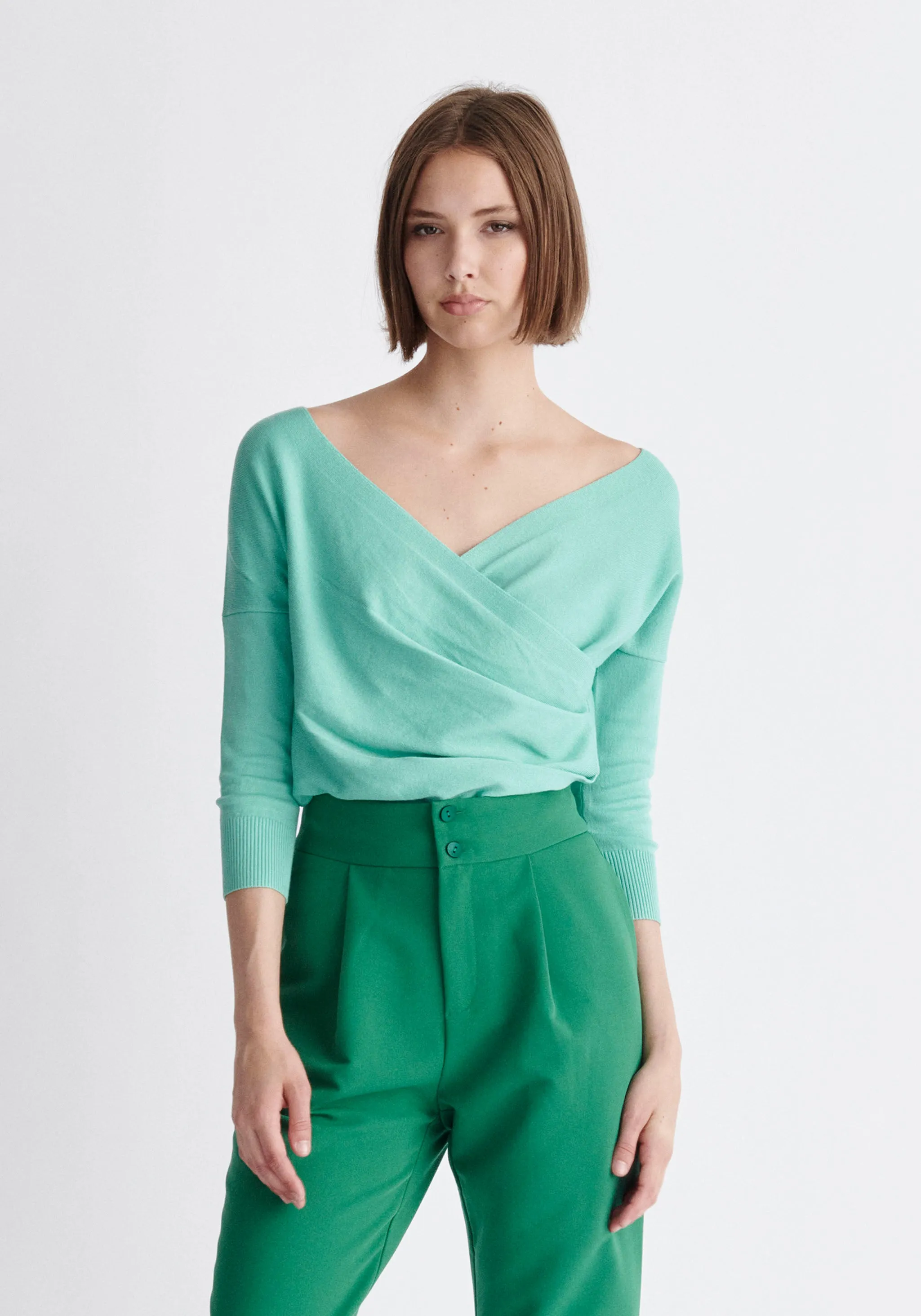 Knitted Wrap Top with 3/4 sleeves