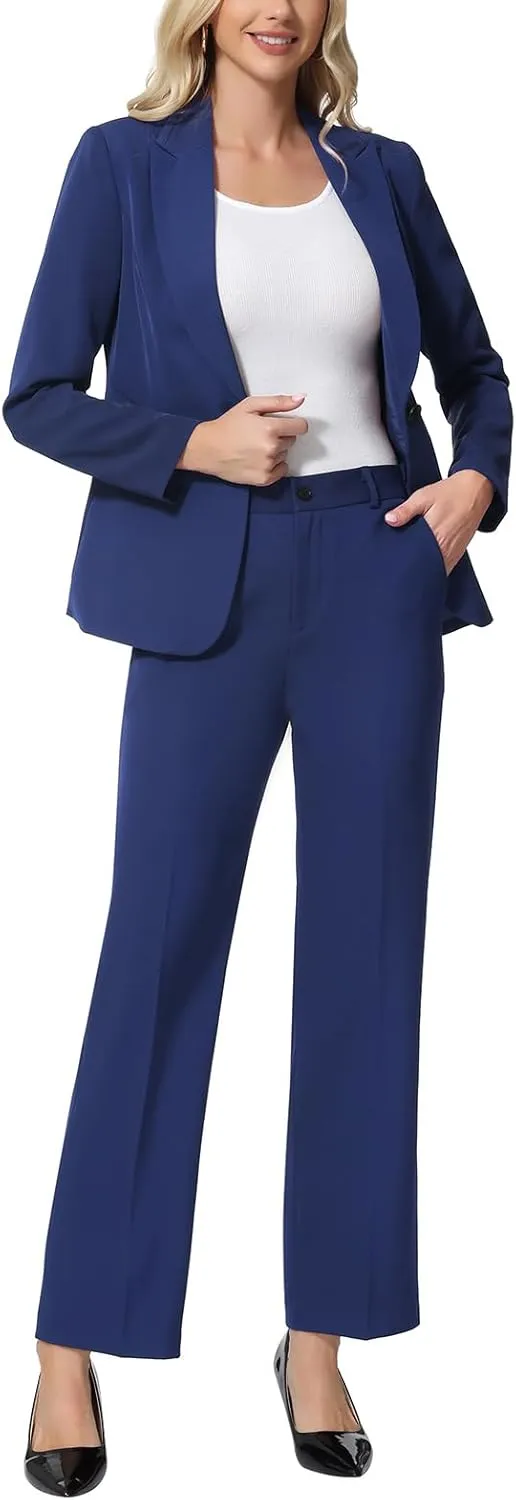 Lamgool Women's Suits 2 Piece Blazer Pants Set Peak Lapel One Button Business Outfits for Work Professional
