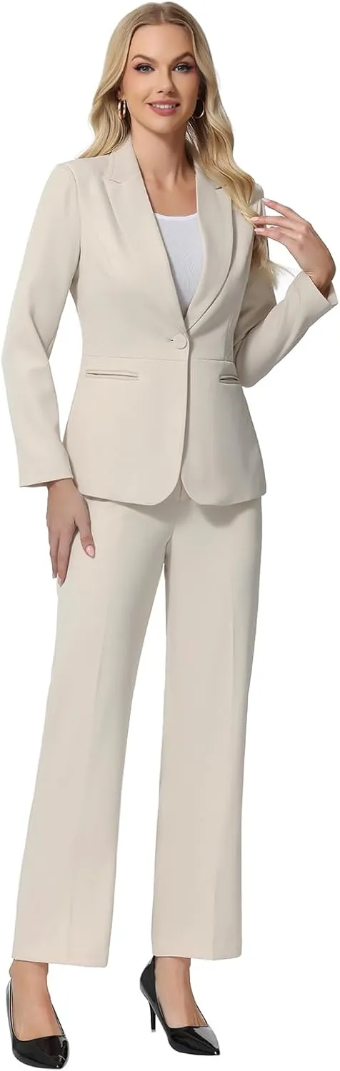 Lamgool Women's Suits 2 Piece Blazer Pants Set Peak Lapel One Button Business Outfits for Work Professional