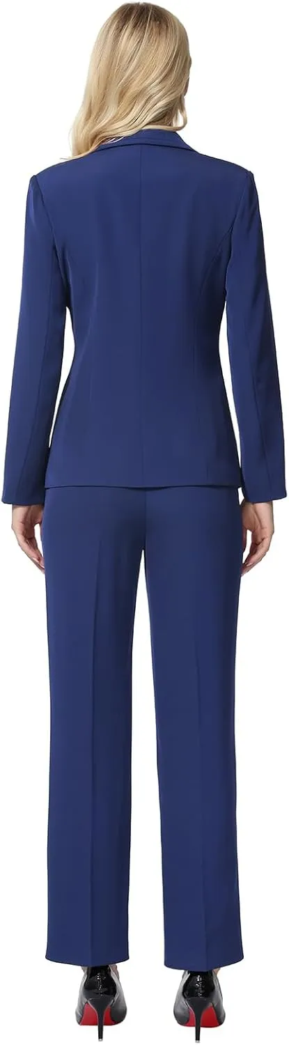 Lamgool Women's Suits 2 Piece Blazer Pants Set Peak Lapel One Button Business Outfits for Work Professional