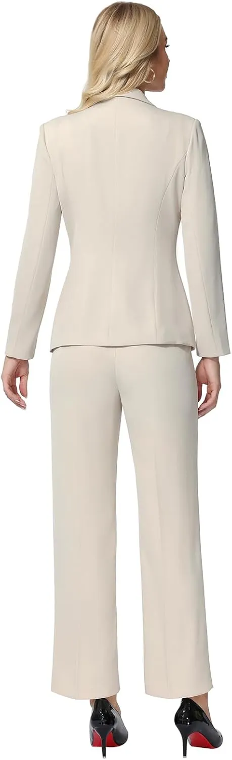 Lamgool Women's Suits 2 Piece Blazer Pants Set Peak Lapel One Button Business Outfits for Work Professional