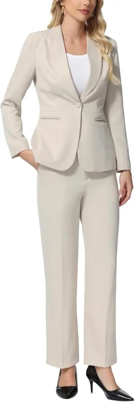 Lamgool Women's Suits 2 Piece Blazer Pants Set Peak Lapel One Button Business Outfits for Work Professional
