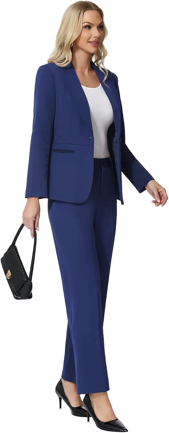 Lamgool Women's Suits 2 Piece Blazer Pants Set Peak Lapel One Button Business Outfits for Work Professional