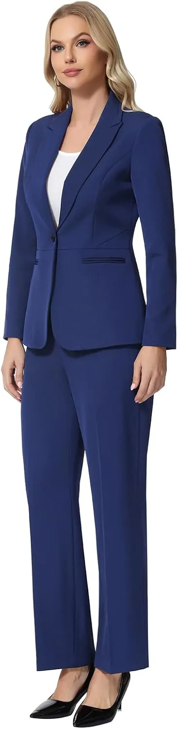 Lamgool Women's Suits 2 Piece Blazer Pants Set Peak Lapel One Button Business Outfits for Work Professional