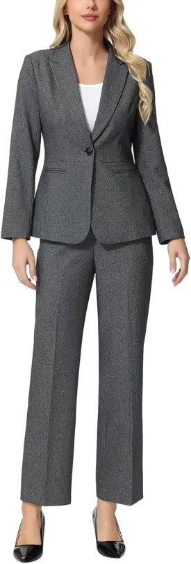 Lamgool Women's Suits 2 Piece Blazer Pants Set Peak Lapel One Button Business Outfits for Work Professional