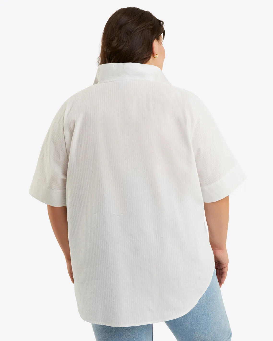 Logan Top in White Shirting Stripe
