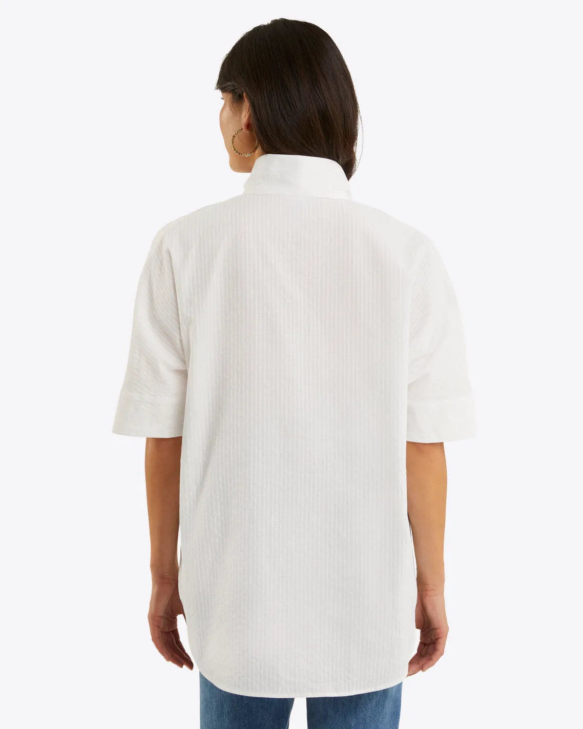 Logan Top in White Shirting Stripe
