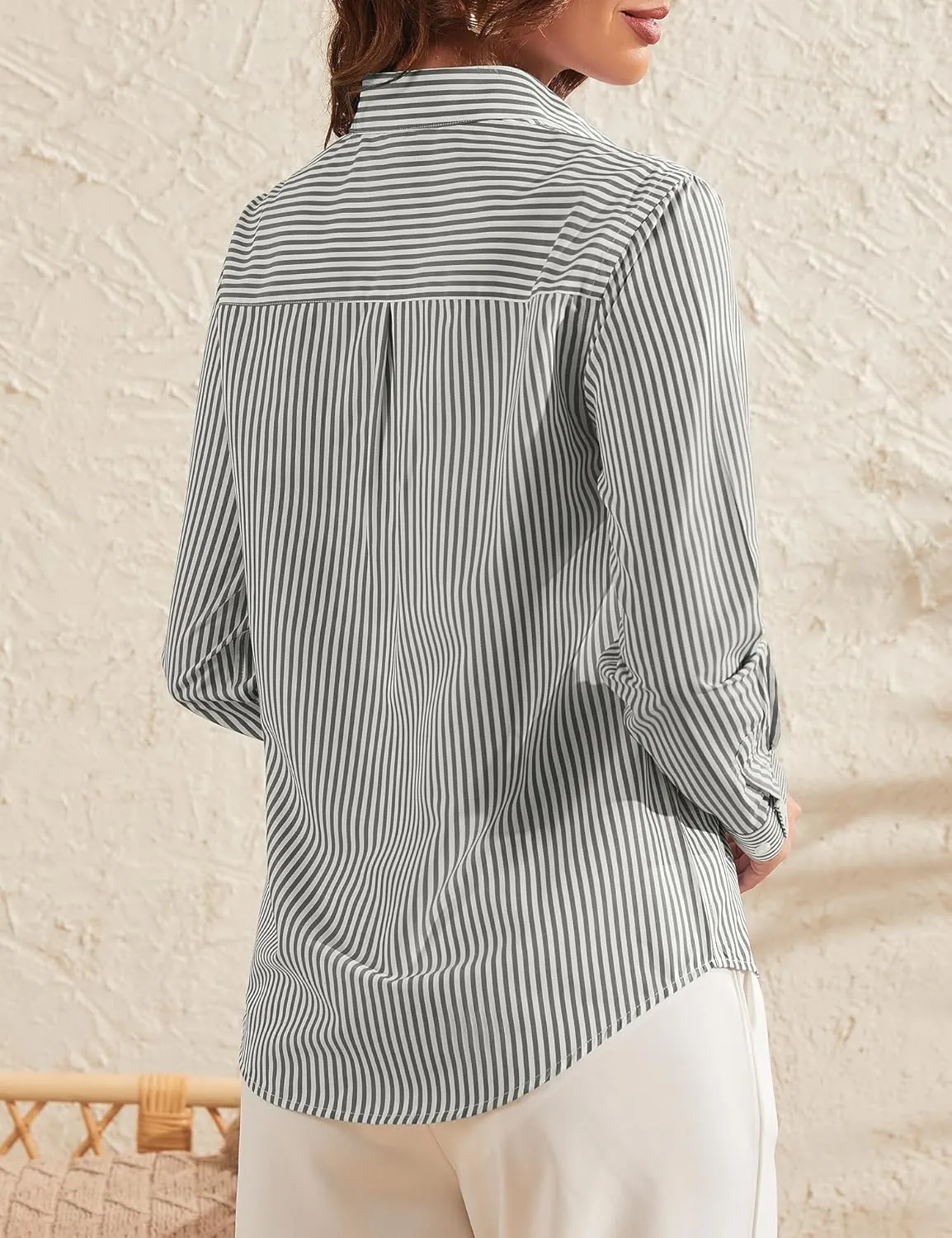 LOMON Button Down Shirt for Women Spring Summer Tops Long Sleeve Business Dressy Casual Blouses Collared Work Outfits Clothes