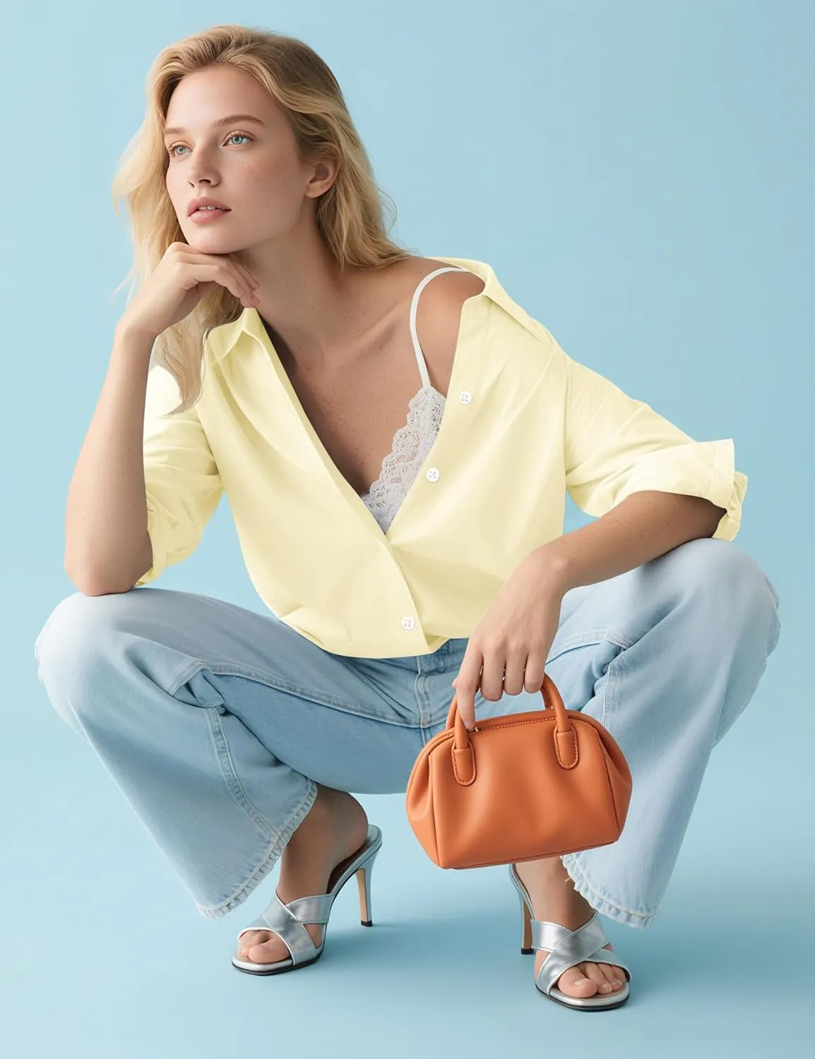 LOMON Button Down Shirt for Women Spring Summer Tops Long Sleeve Business Dressy Casual Blouses Collared Work Outfits Clothes