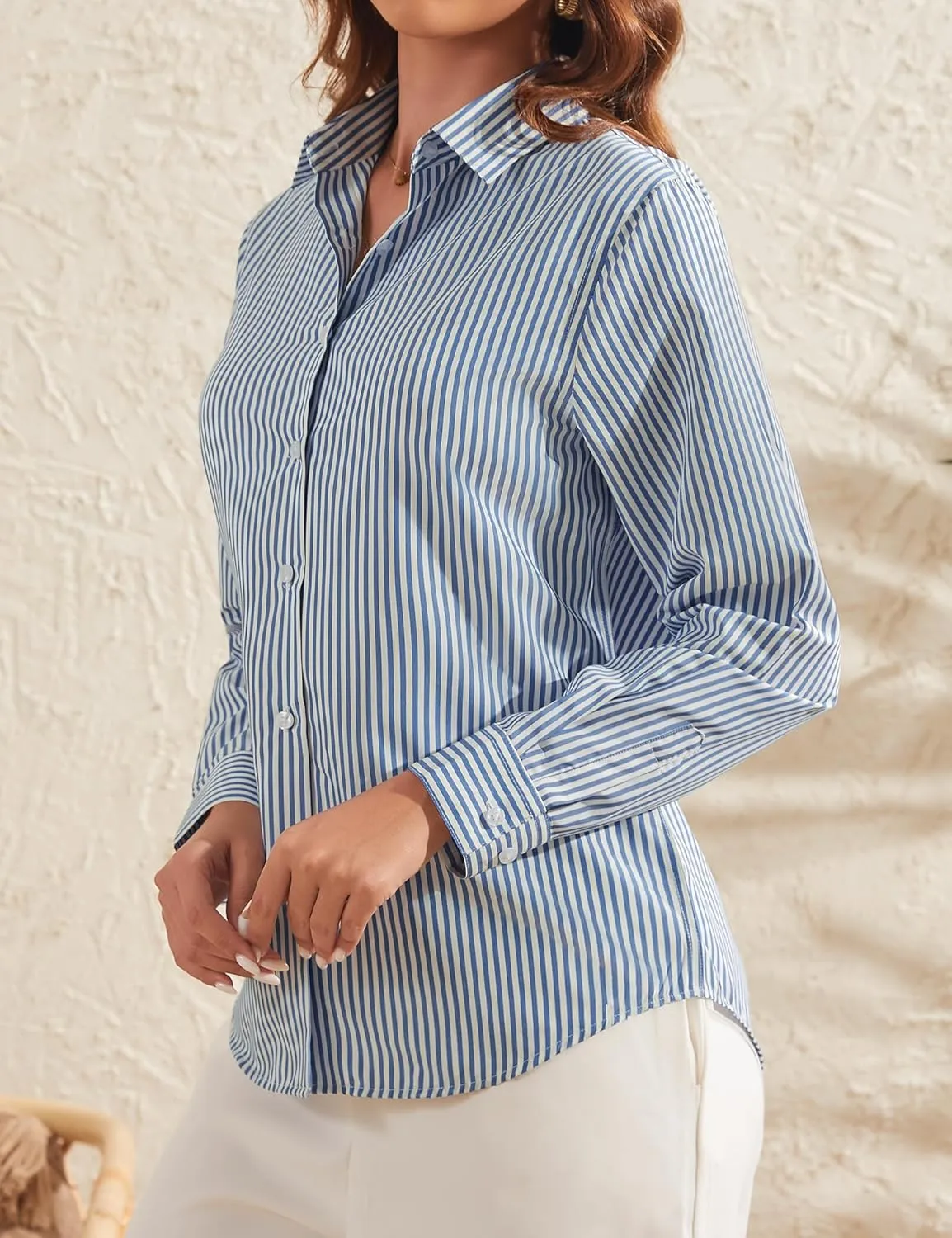 LOMON Button Down Shirt for Women Spring Summer Tops Long Sleeve Business Dressy Casual Blouses Collared Work Outfits Clothes