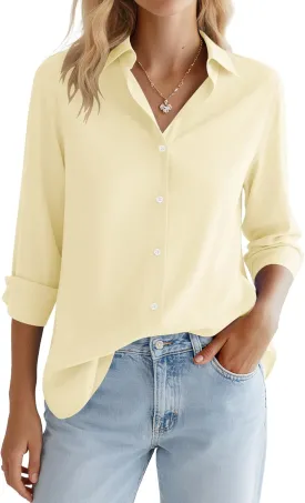 LOMON Button Down Shirt for Women Spring Summer Tops Long Sleeve Business Dressy Casual Blouses Collared Work Outfits Clothes