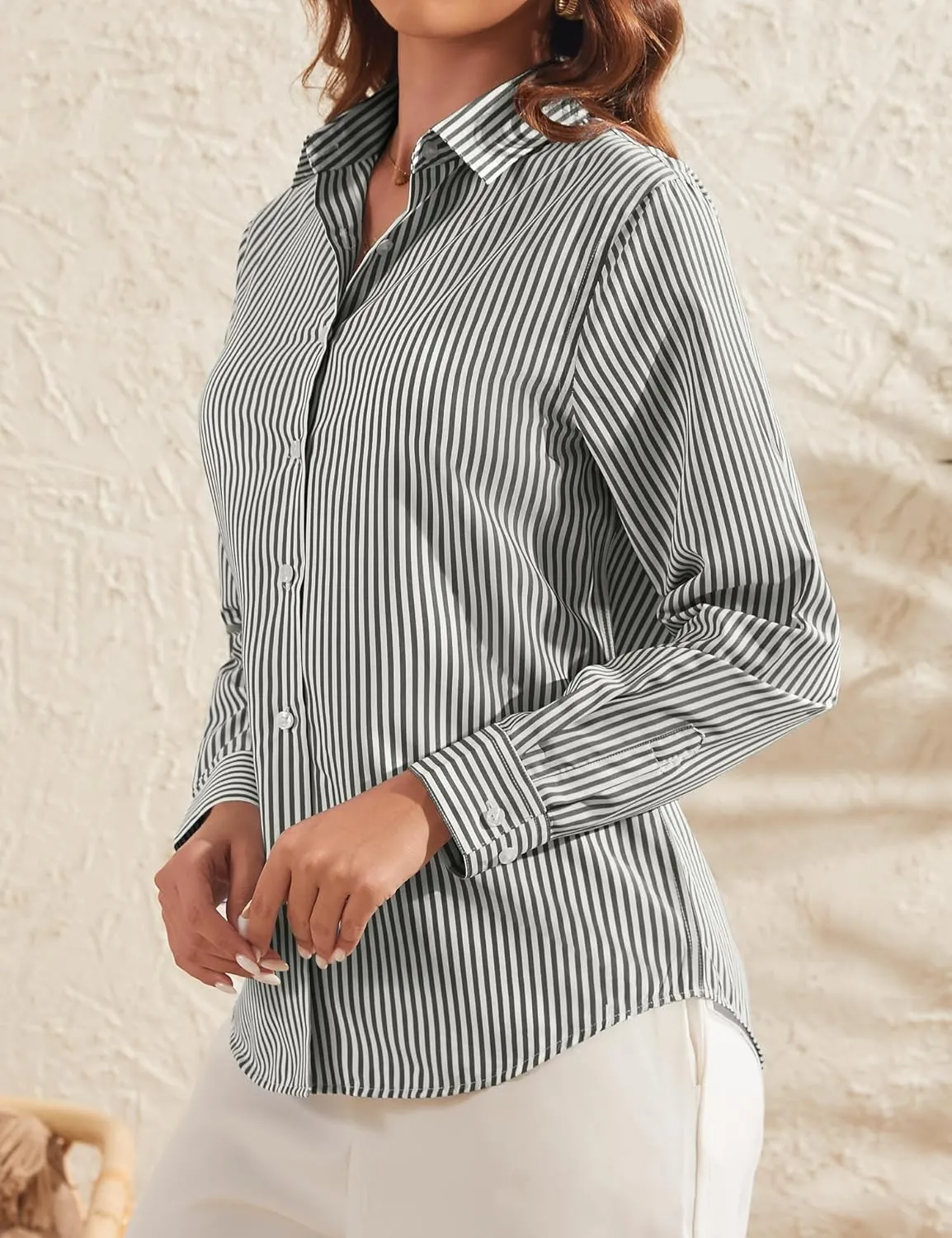 LOMON Button Down Shirt for Women Spring Summer Tops Long Sleeve Business Dressy Casual Blouses Collared Work Outfits Clothes